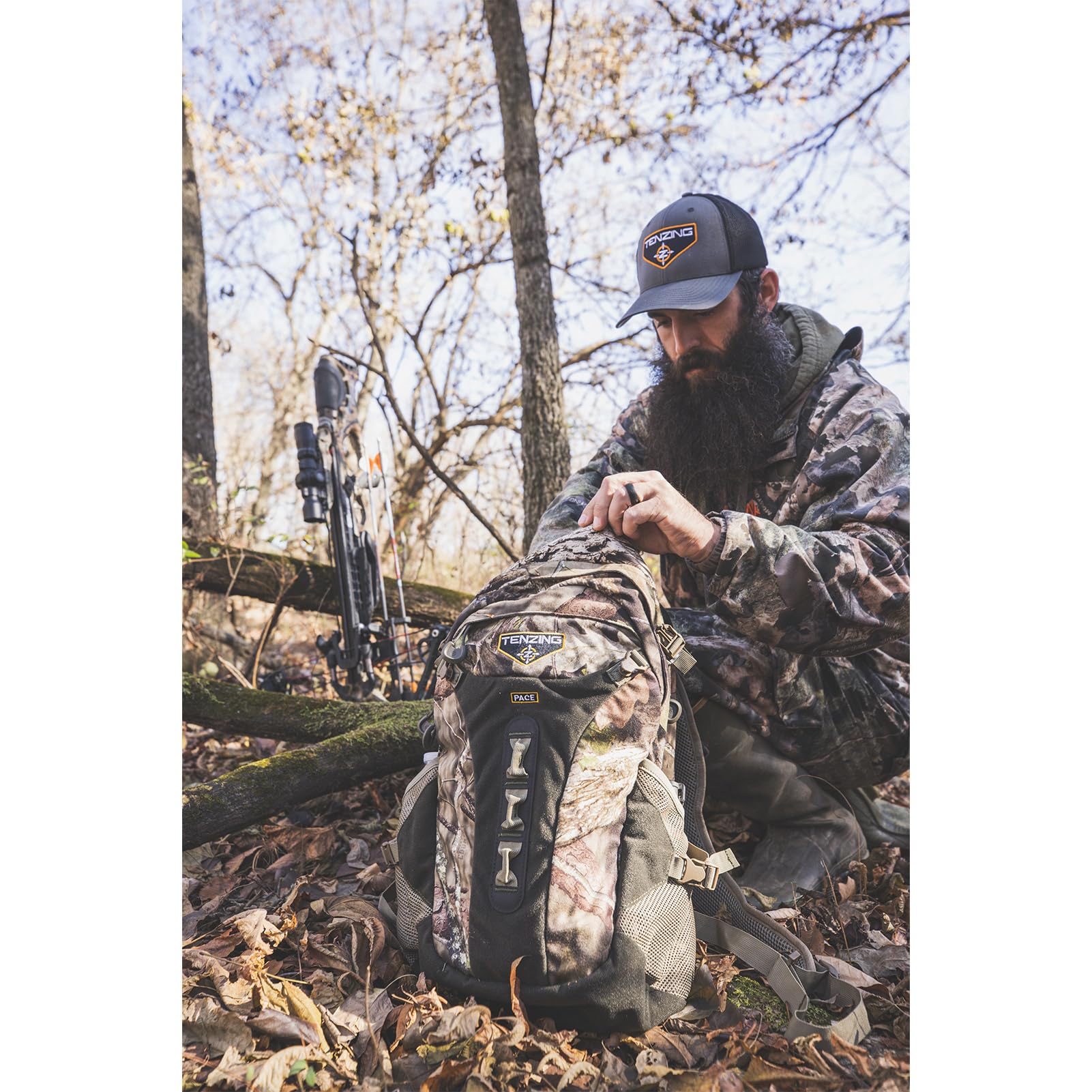 TENZING Day Pack Pace, Mossy Oak Break-Up Country, 1,600-Cubic-Inch Low-Profile Ultra Soft Quiet Durable Hunting Backpack with Multiple Pockets & Water Reservoir Compartment