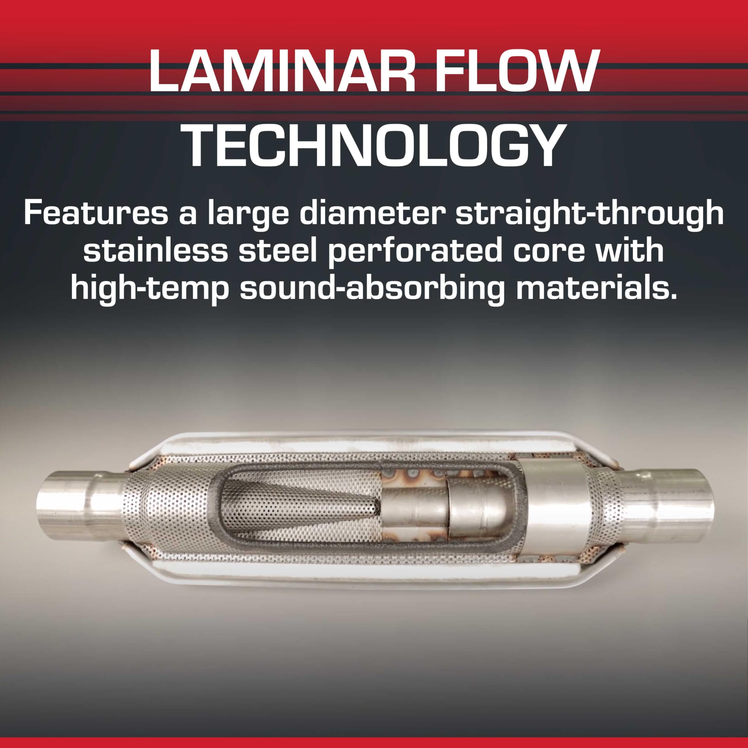 Flowmaster Super HP-2 Muffler Laminar Flow – 2.50” Center In/Center Out – Powerful Sound & Cool Shell Technology – 409 Stainless Steel – High Performance Exhaust for Muscle Cars & Trucks (12512409)