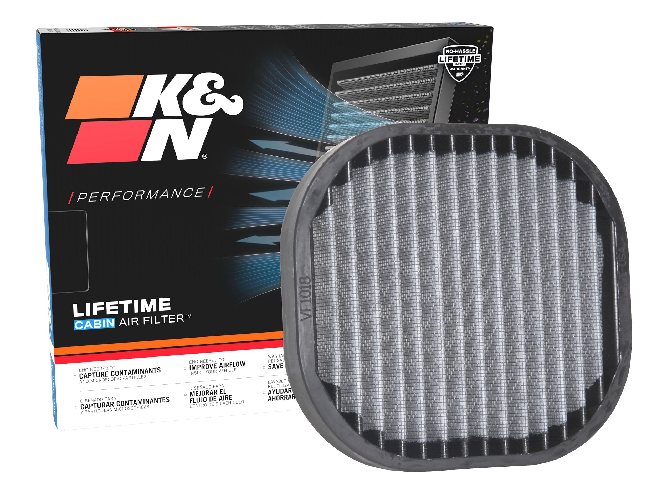 Cabin Air Filter K&N LIFETIME: Premium, Washable, Clean Air for your Cabin: Compatible with 2000-2009 Honda: S2000, VF1018