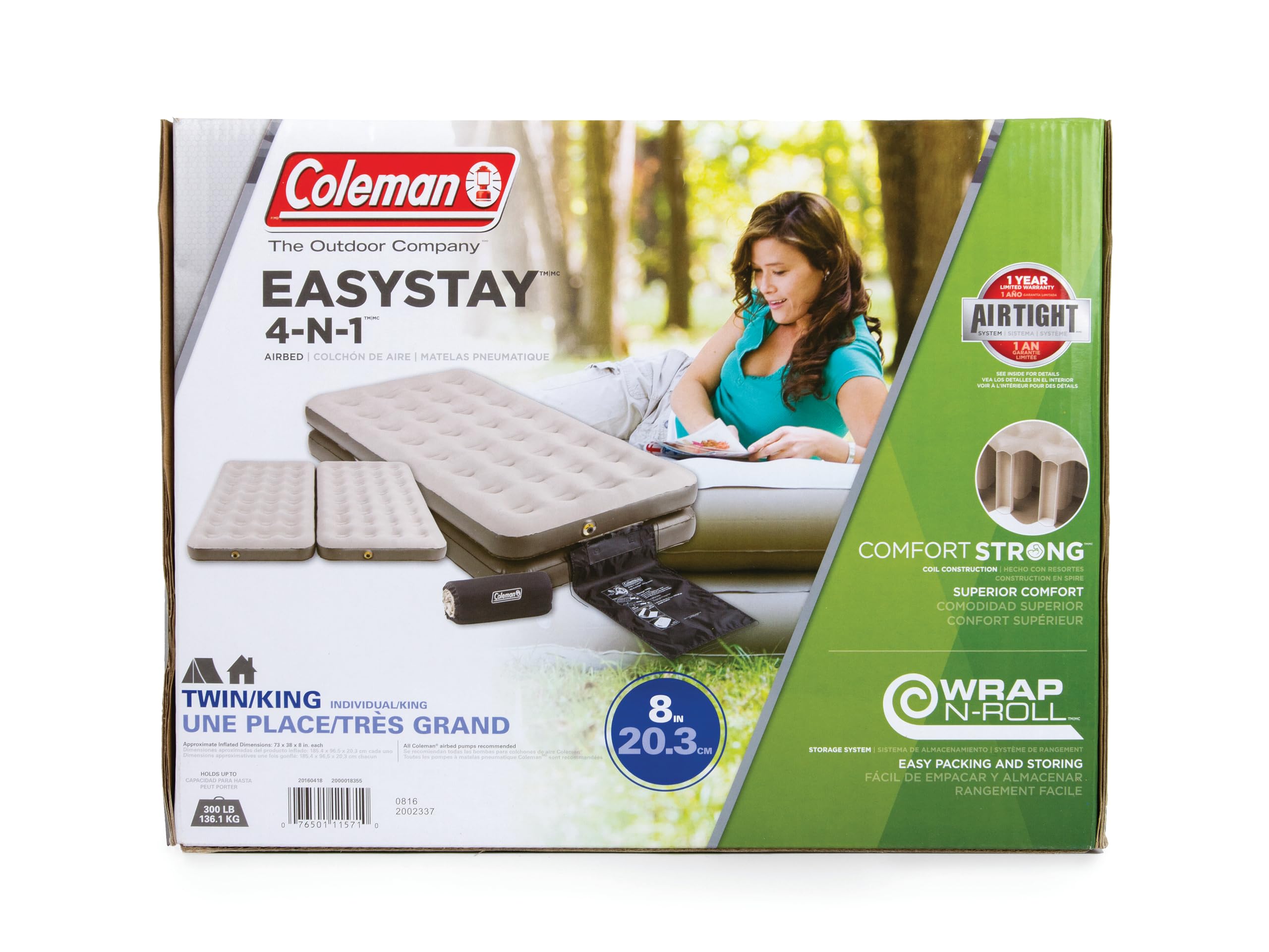 Coleman Single-High EasyStay Plus 4-in-1 Convertible Twin Air Mattress, Ideal for Camping and Home Use