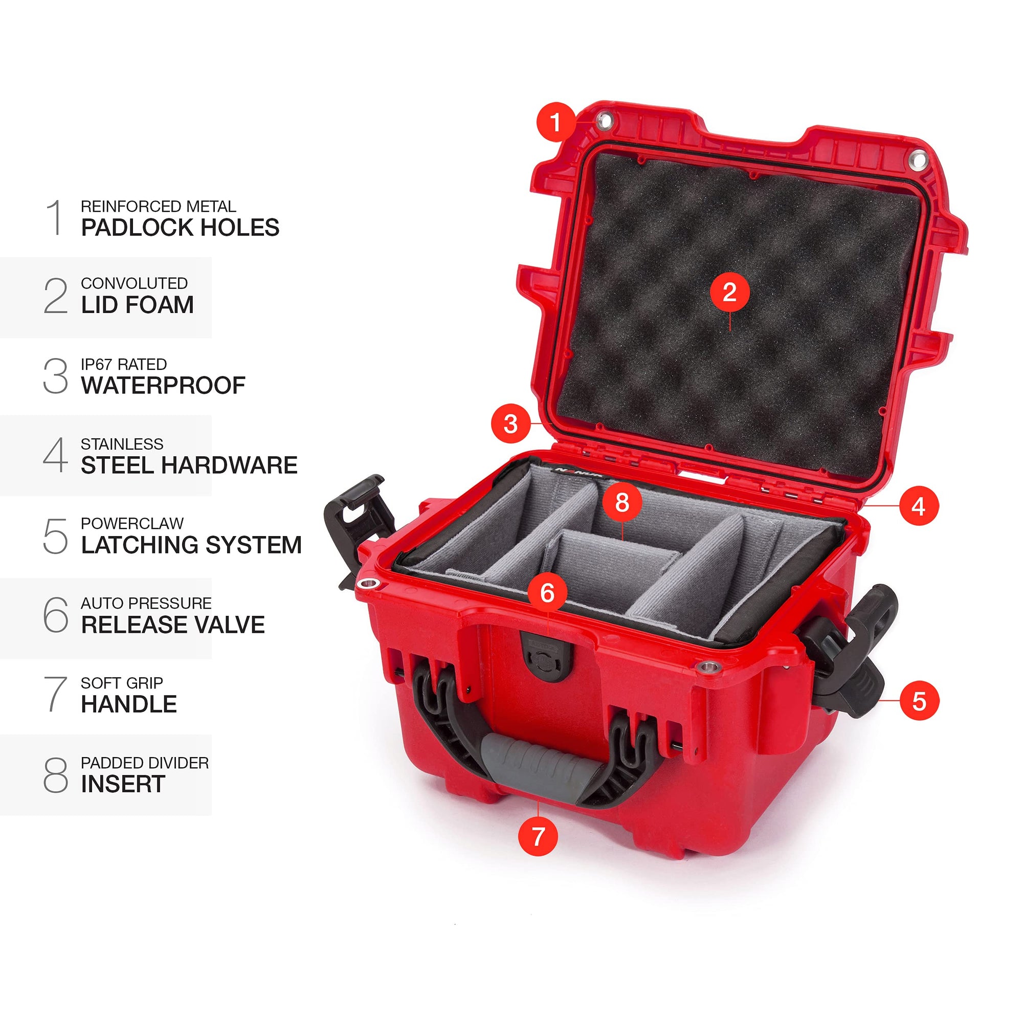 Waterproof Nanuk 908 Hard Case with Padded Divider - Red