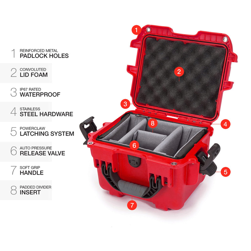 Waterproof Nanuk 908 Hard Case with Padded Divider - Red