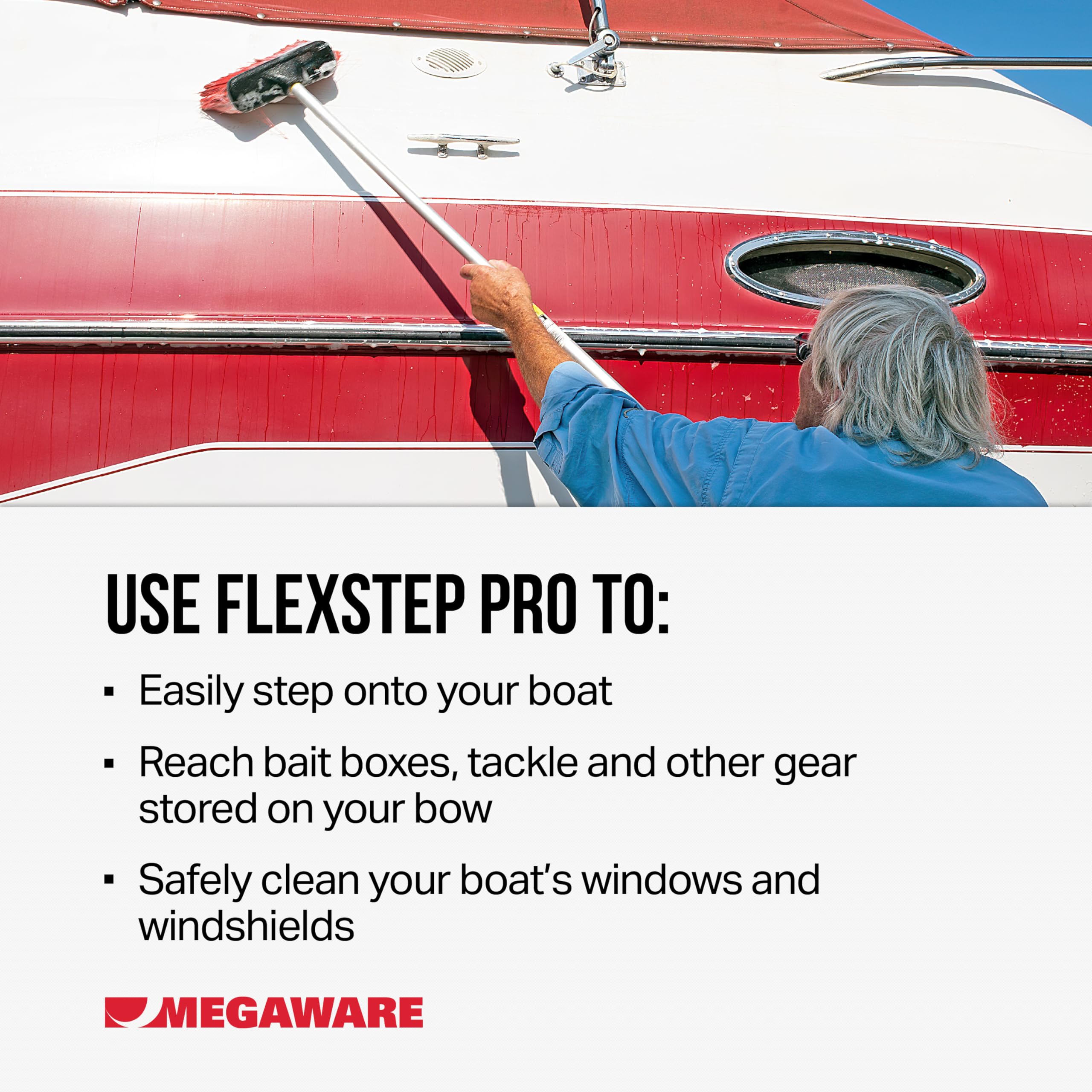 FlexStep Pro MEGAWARE KEELGUARD Boat Trailer Step, 16 Adjustable Positions, 300-lb Capacity, Lightweight Marine-Grade Aluminum, Mounts Easily, Non-Slip Grip, Quick Detach Feature for Storing