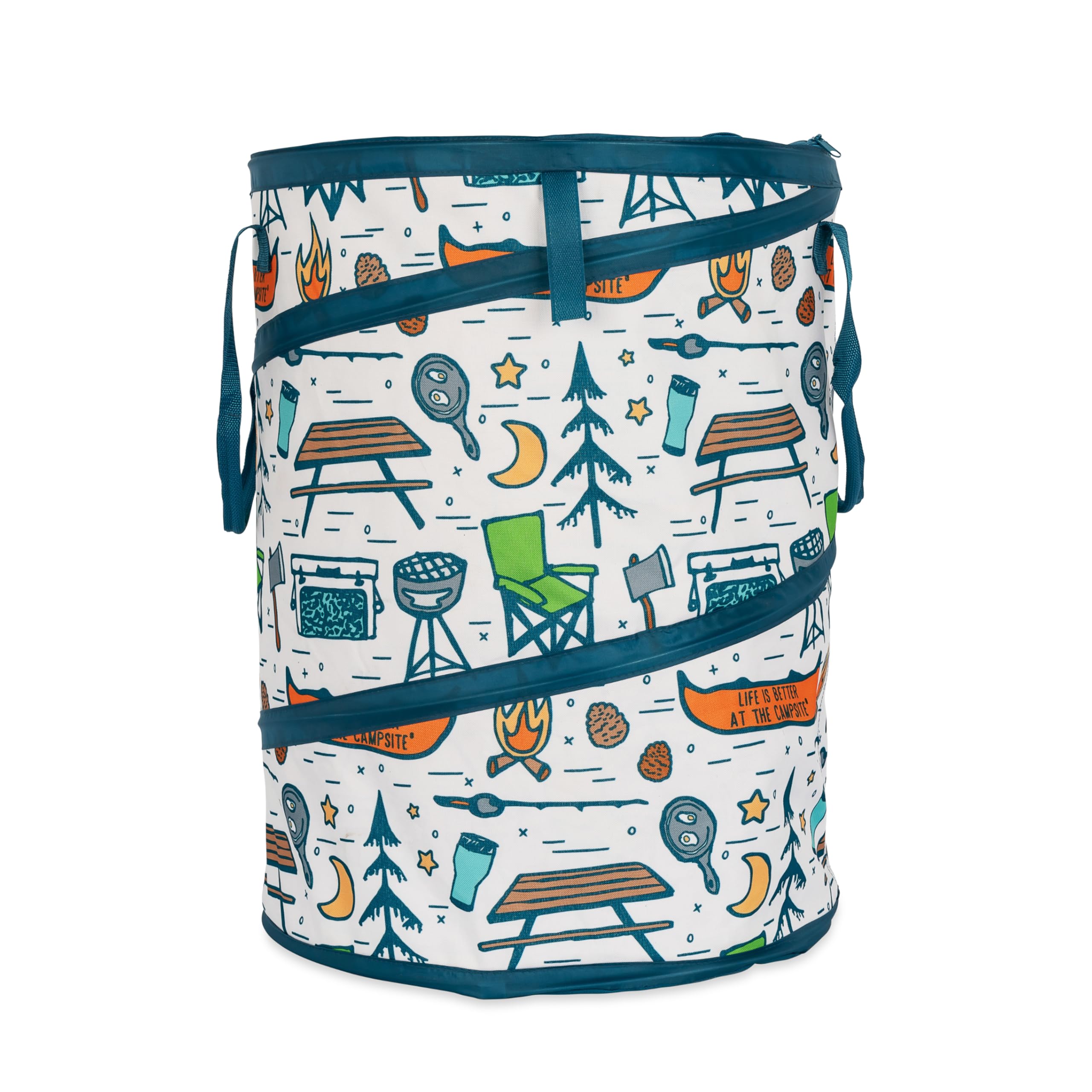 Camco Utility Container Pop-Up - Use as Collapsible Trash Can When Camping - Holds 30-Gallon Kitchen-Size Trash Bags - Stands 2-Ft Tall & Collapses for RV Storage and Organization (42997)