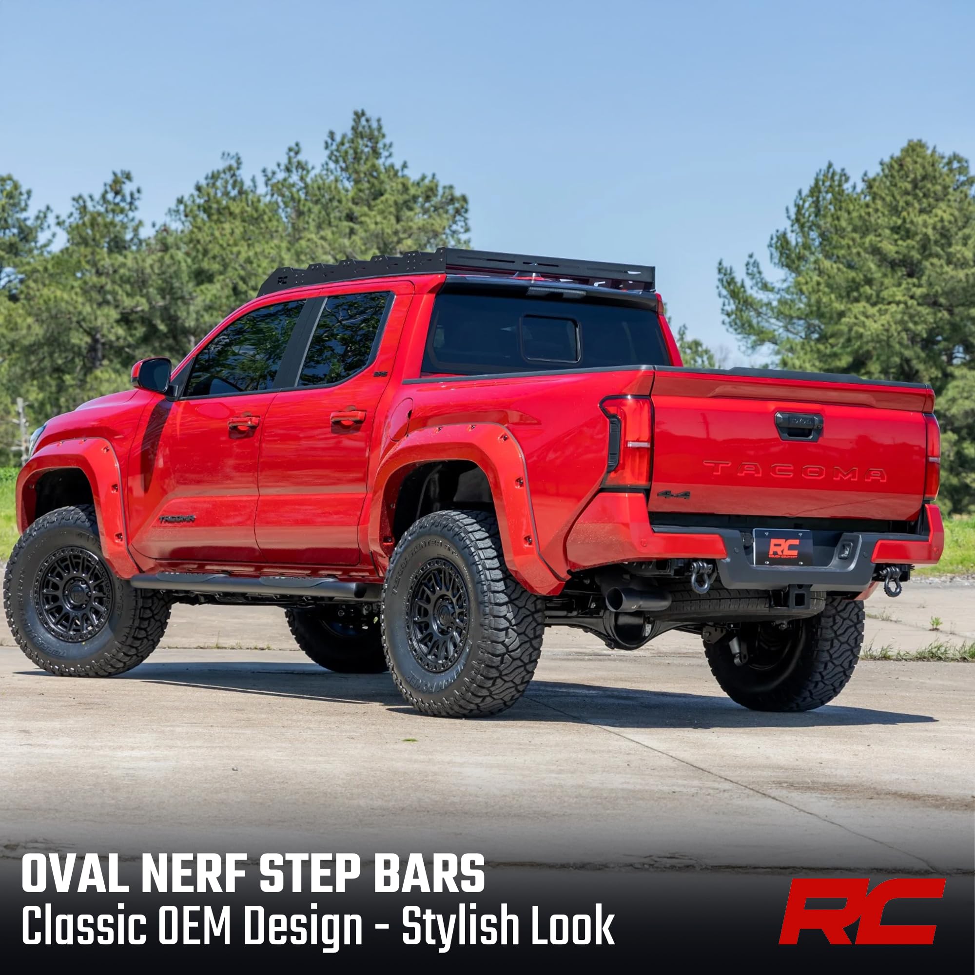 Rough Country Nerf Steps Oval for Toyota Tacoma Double Cab (2024-2026) - OEM Style Rails with Built-in Side Steps