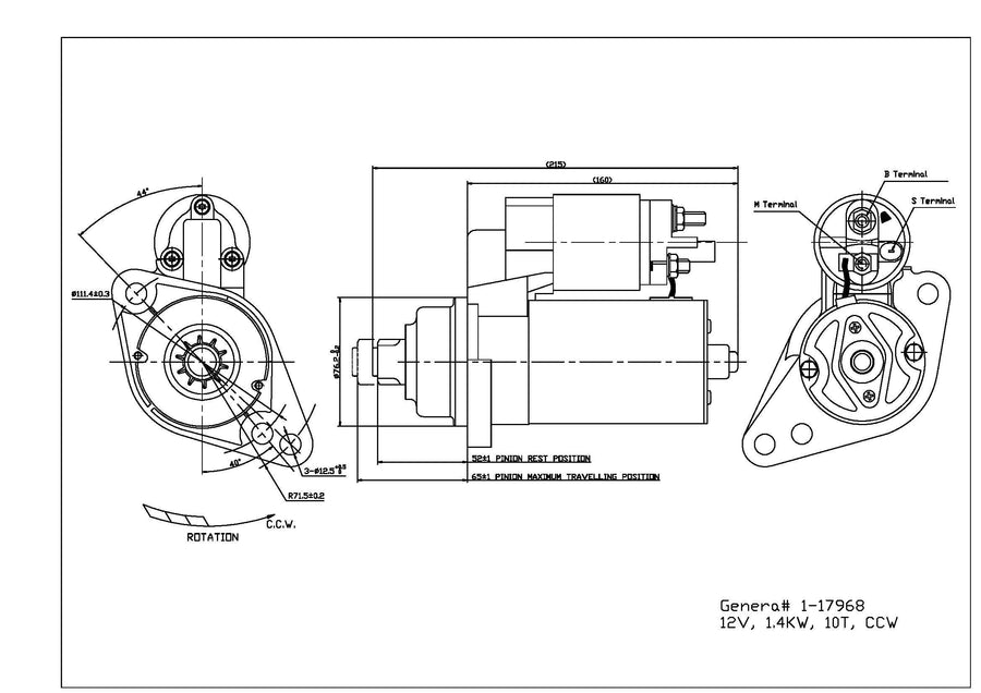 Starter Motor TYC 1-17968 Compatible with 2005-2009 Volkswagen Jetta