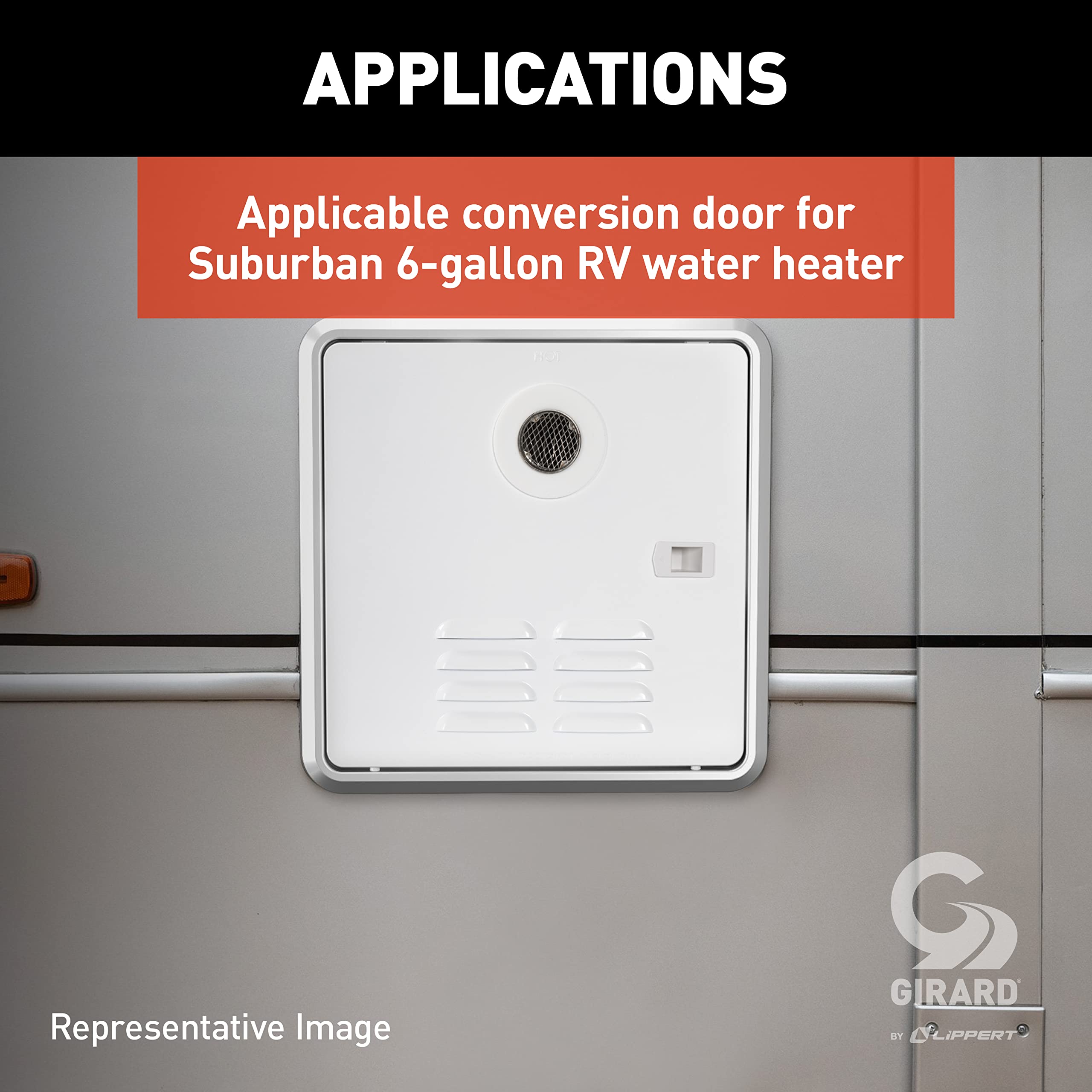 RV Water Heater Door Installation Kit Girard Products LLC - 10-Gallon, Polar White, Black