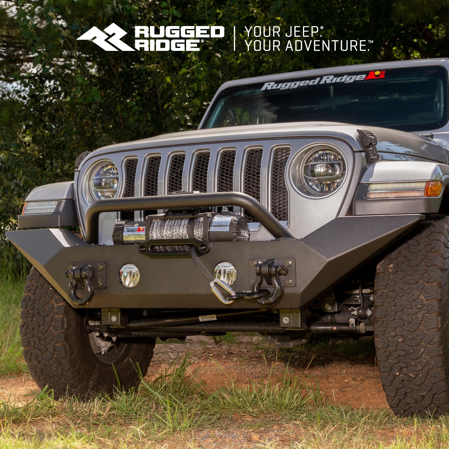 Spartan Bumper, Rugged Ridge Front | Full-Width w/High-Clearance Ends & Overrider, Steel, Smooth Black | 11548.71 | Fits 2007-2018 Jeep Wrangler JK