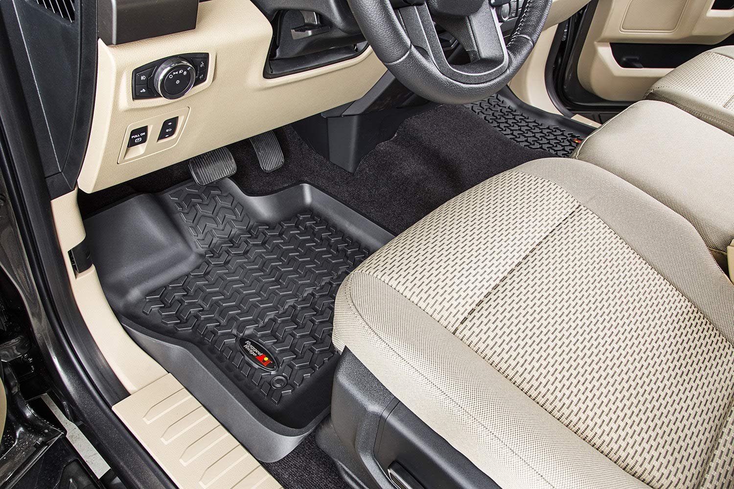 Front Floor Liners Rugged Ridge for Ford F-150 | Pair, All-Terrain, Black | 82902.33 | Fits 2015-2020 Ford F-150/Raptor Extended Cab/SuperCrew Cab