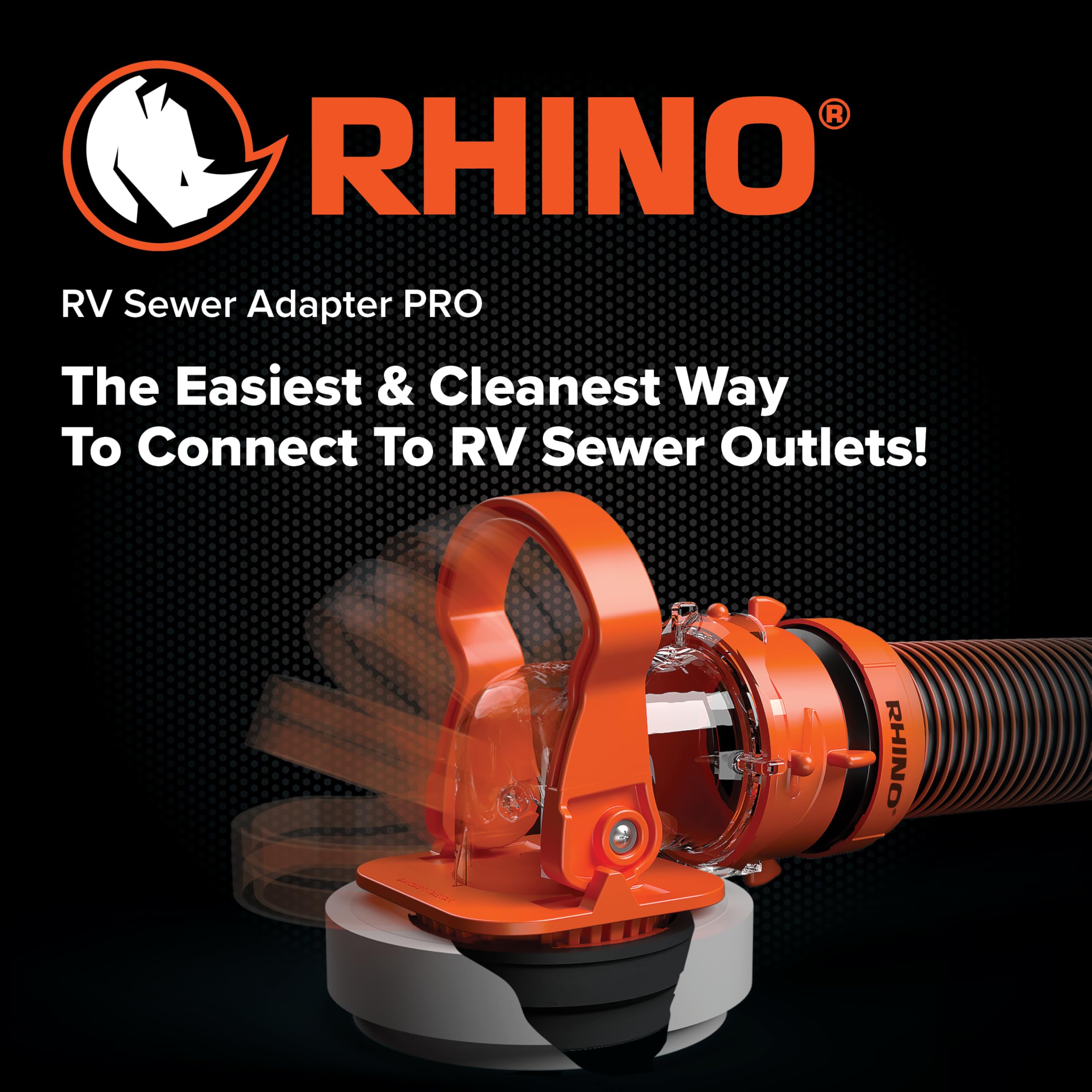 Rhino RV Sewer Adapter PRO Camco - Clear Sewer Hose Elbow with Drain Lock Adapter - Includes Ergonomic Handle & Flexible Adapter (39730)