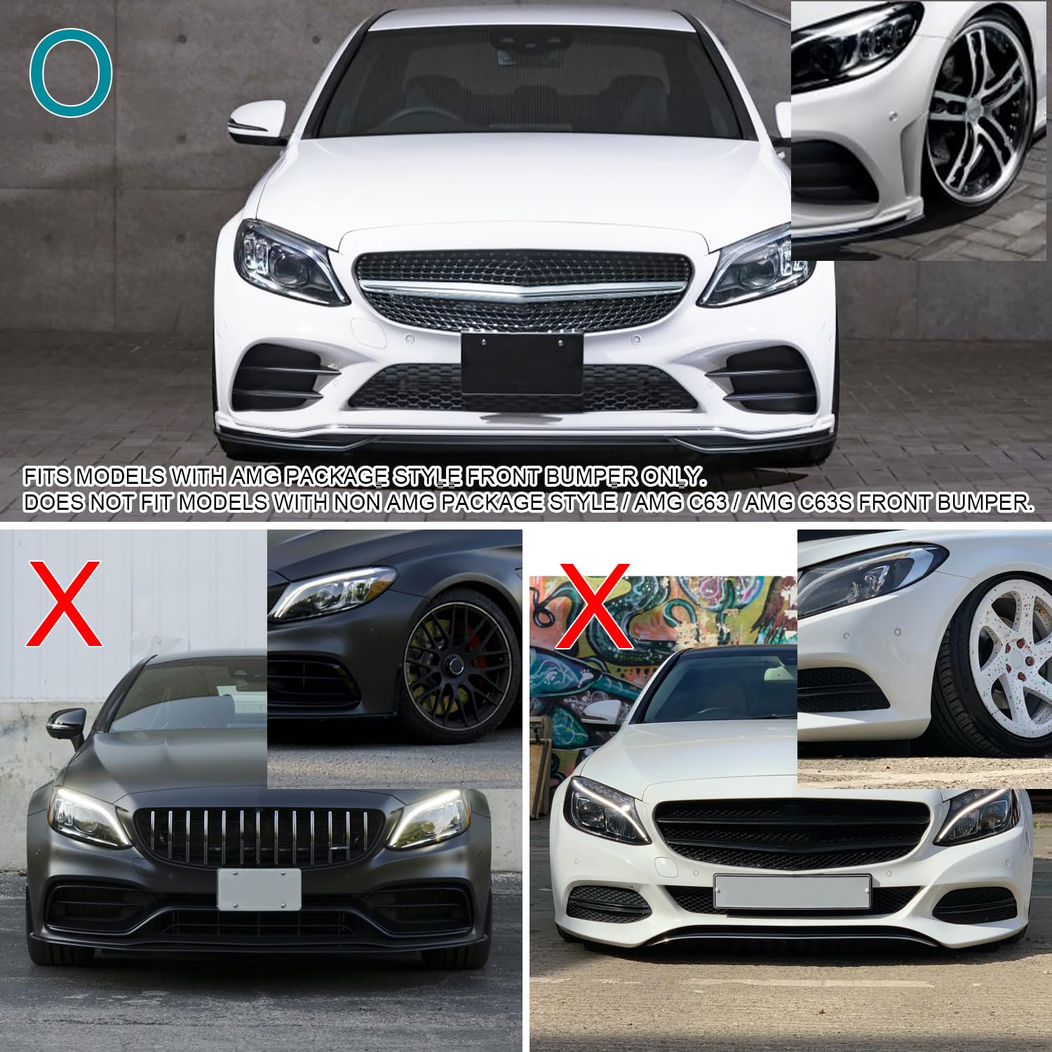Glossy Black Spec-D Tuning Red Trim Front Bumper Lip Spoiler 3PC Compatible with 2019-2021 Mercedes Benz W205
