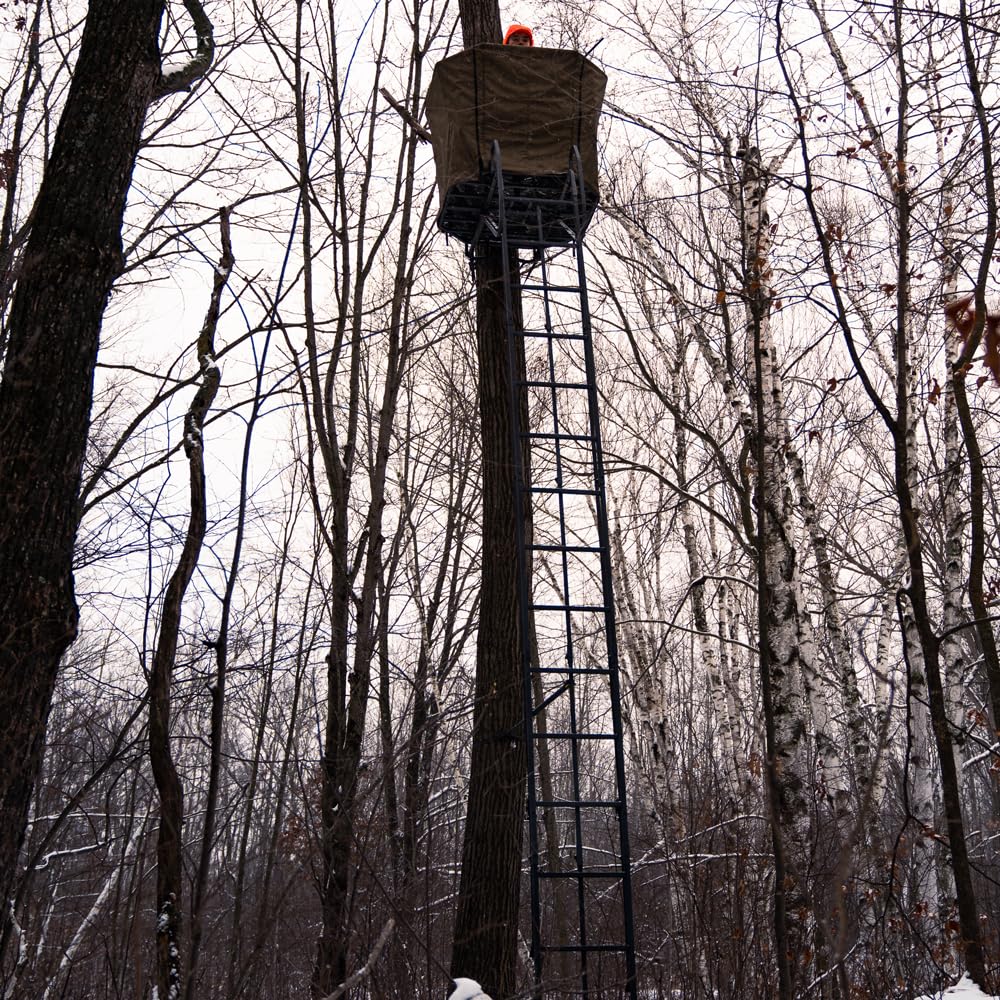 Lockdown™ Rivers Edge® 21’ 360° 1-Man Ladder Stand, Towering 21’ Height, 360-Degree Swivel TearTuff™ Mesh Seat, Adjustable Shooting Rail, Patent-Pending Ground-Level Ratcheting Technology™, LD204