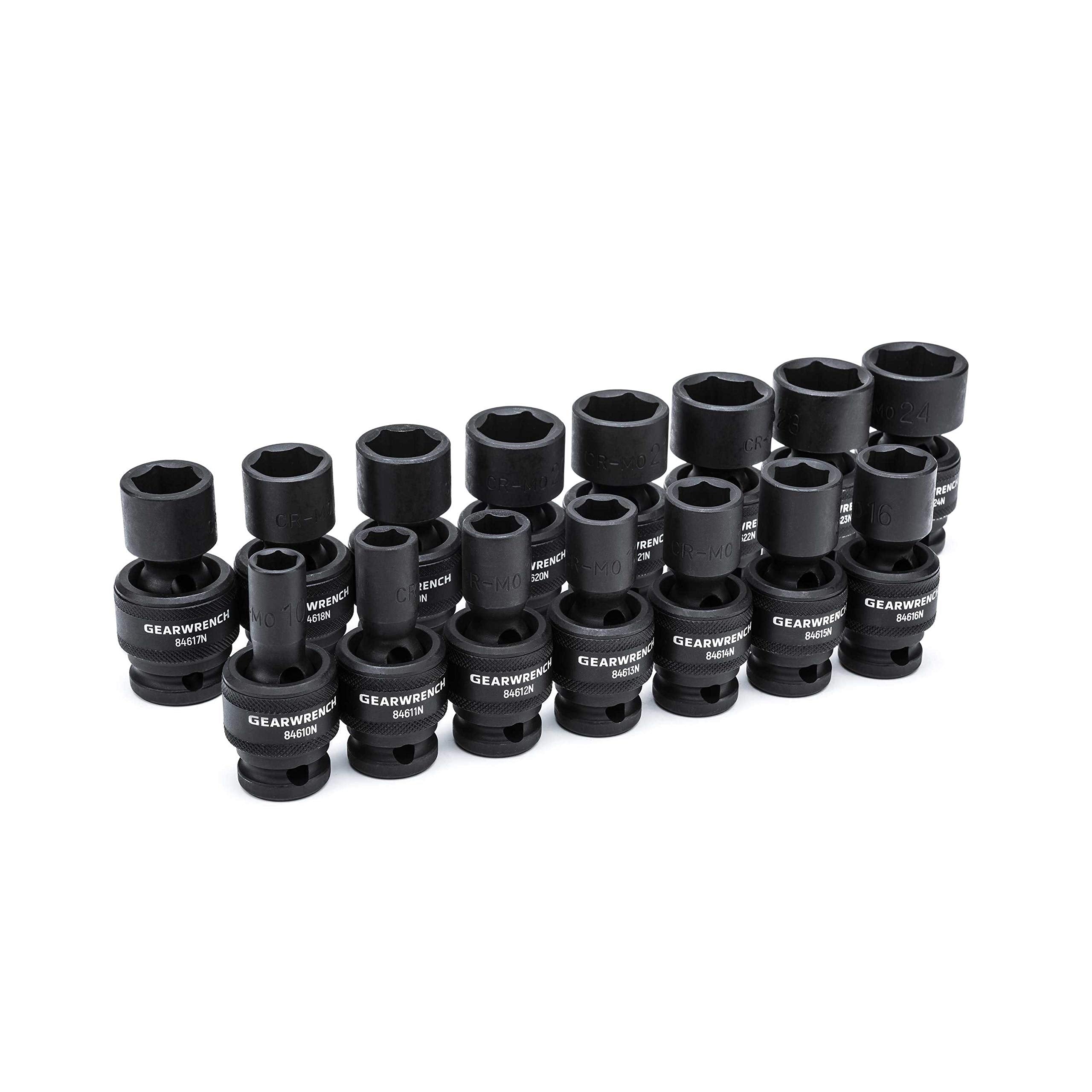1/2-Inch GEARWRENCH 6 Point Metric Universal Impact Socket Set (15 Piece) - 84939N