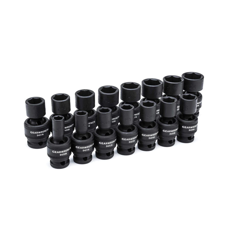 1/2-Inch GEARWRENCH 6 Point Metric Universal Impact Socket Set (15 Piece) - 84939N