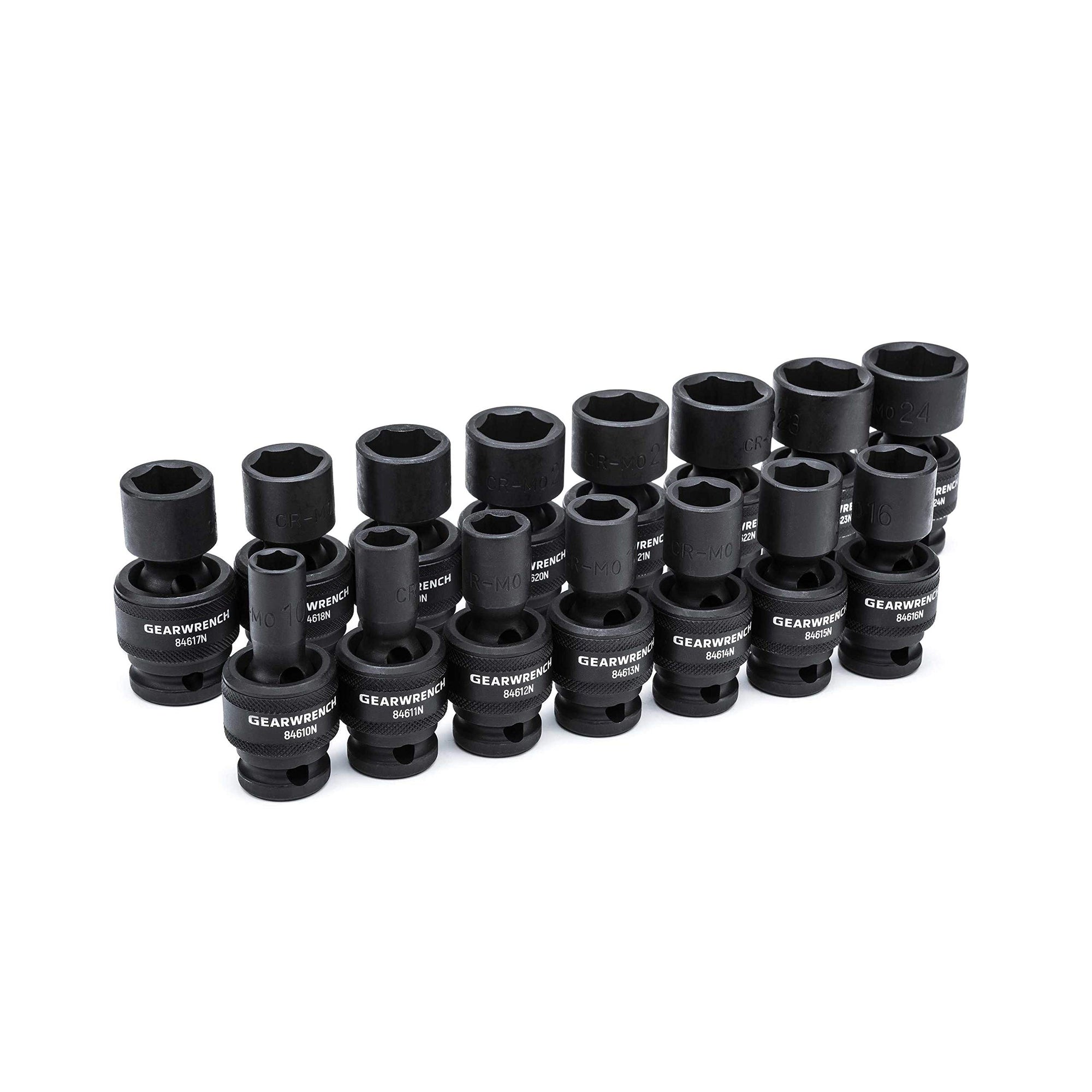 1/2-Inch GEARWRENCH 6 Point Metric Universal Impact Socket Set (15 Piece) - 84939N