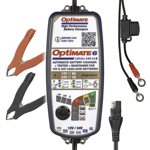 Optimate 6 12V/24V - 6A 12V / 3A 24V, TM-381, 8-Step, Gold Series Sealed Battery Saving Charger & maintainer