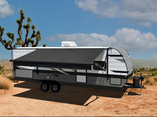 19' Velarium RV Boxed Vinyl Canopy, Black – Heavy-Duty 13.5oz 3-Ply Material, Cold & Crack-Resistant RV Awning, All-Purpose Outdoor Canopy for RVs, Trailers, and Motorhomes (Fabric Size 18' 2")