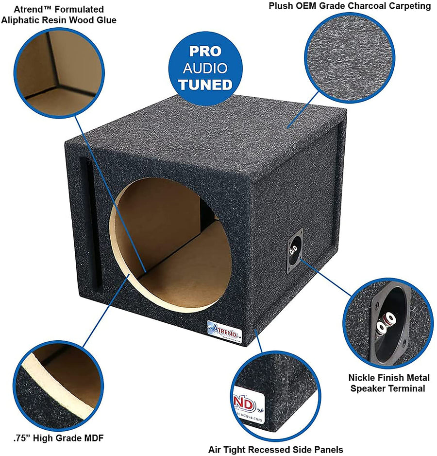 15 Inch Atrend Single Vented Subwoofer Enclosure - Nickel Finish Terminals