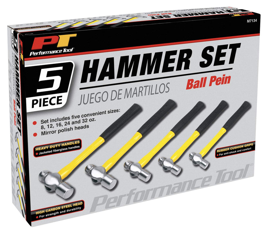 M7134 Performance Tool Fiberglass Ball Pein Hammer Set, With Fiberglass Handle (5pc)
