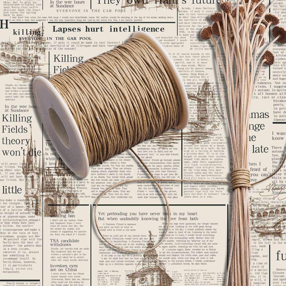 100 Yards JEWELEADER Waxed Cotton Cord, Waxed Beading String 1mm for Jewelry Bracelet Making Macrame Crafting DIY Leather - Burly Wood