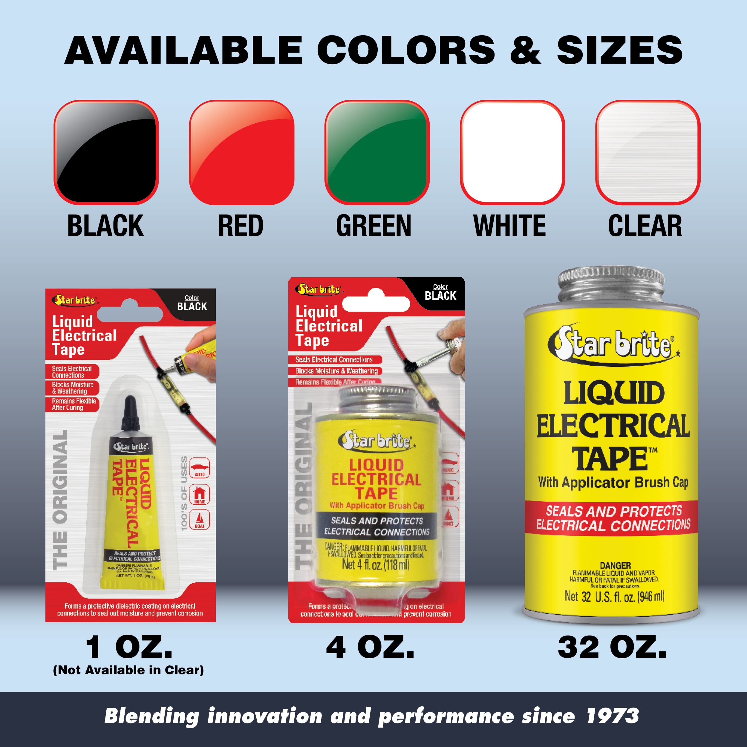 Liquid Electrical Tape STAR BRITE with Applicator Brush Cap - Superior Adhesion & Flexible Protection for Frayed Cables. Terminals & Electric Splices 4 OZ (084104B)
