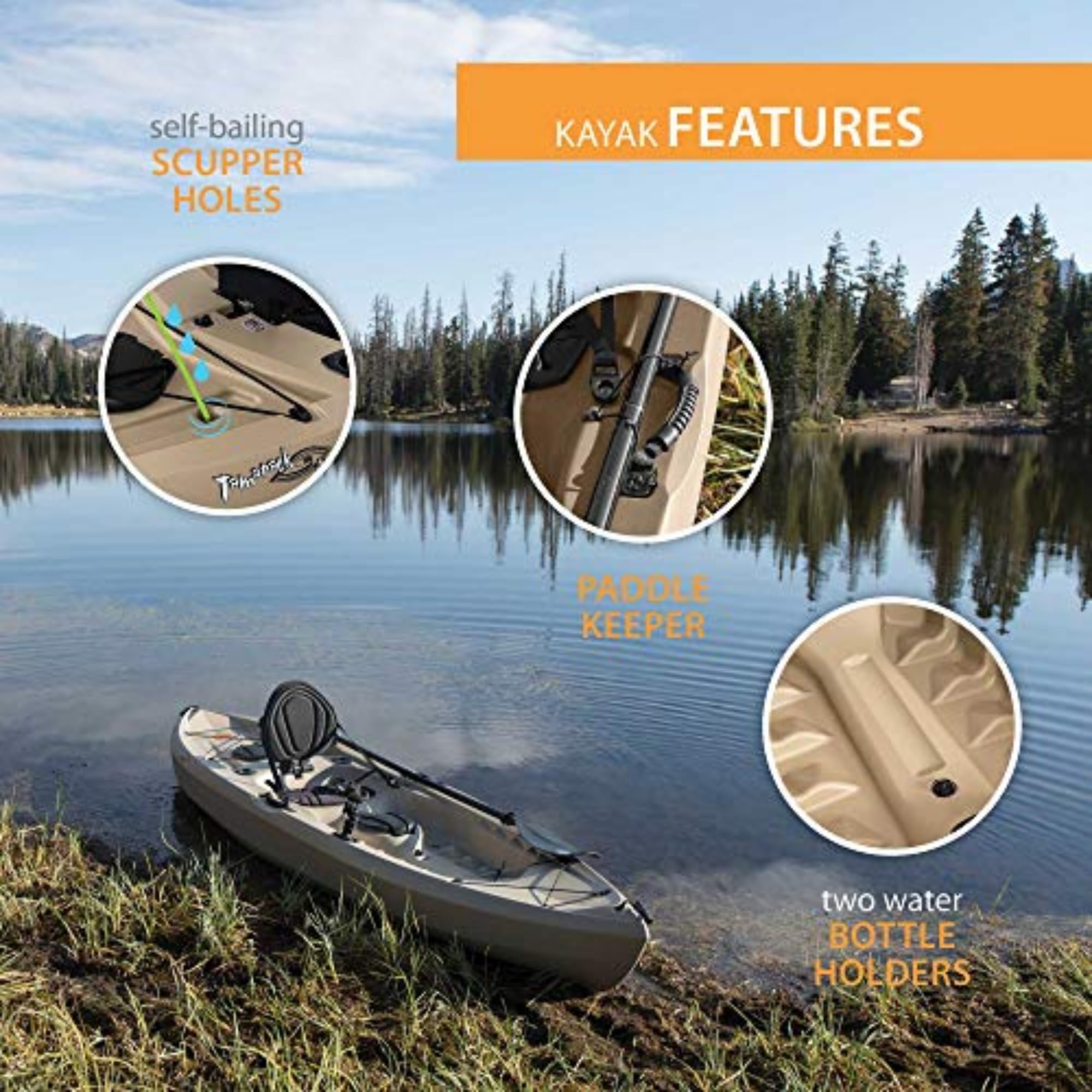 Muskie Angler Lifetime Sit-On-Top Kayak with Paddle, Tan, 120"