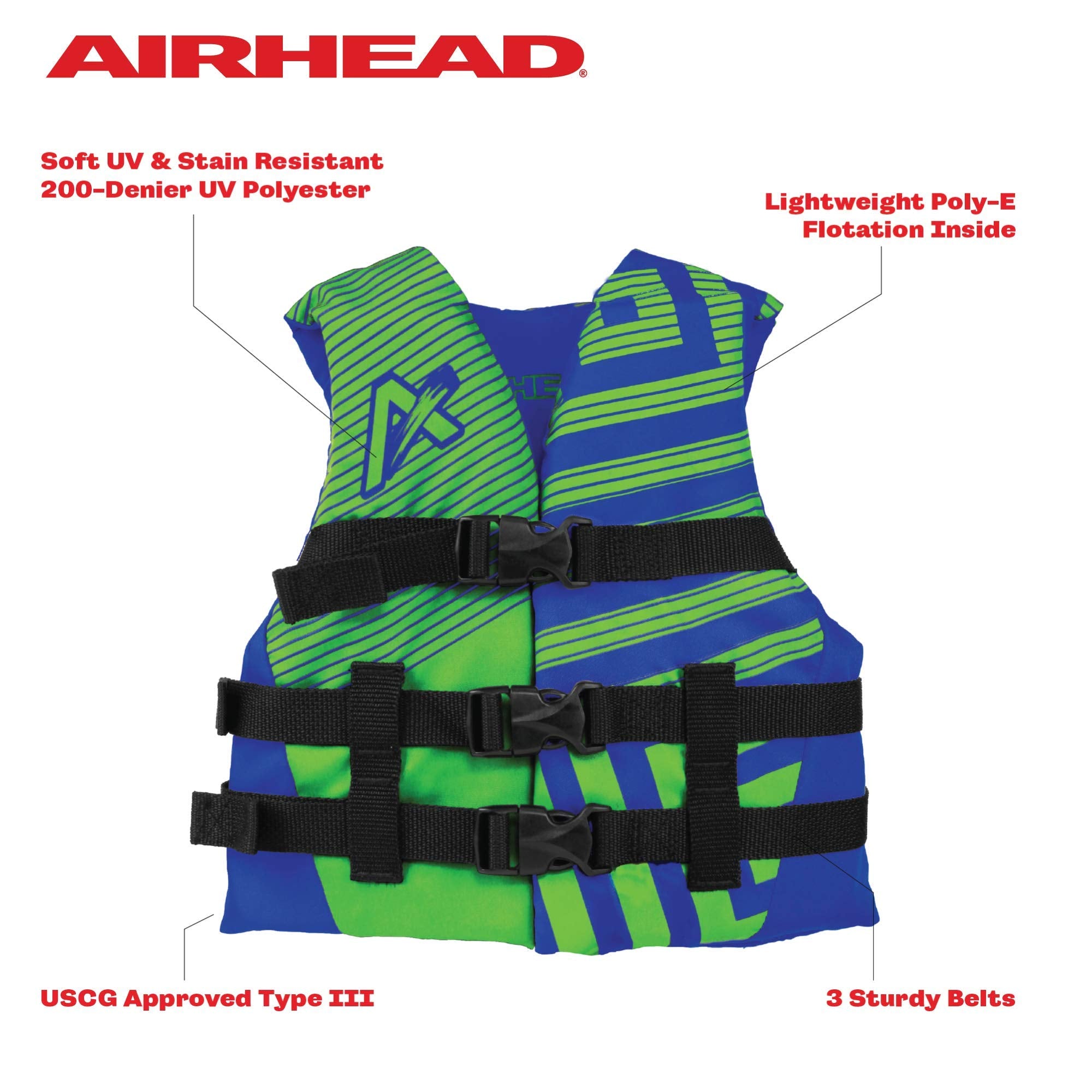 Youth Airhead Trend Life Jacket, Coast Guard Approved, Blue/Green