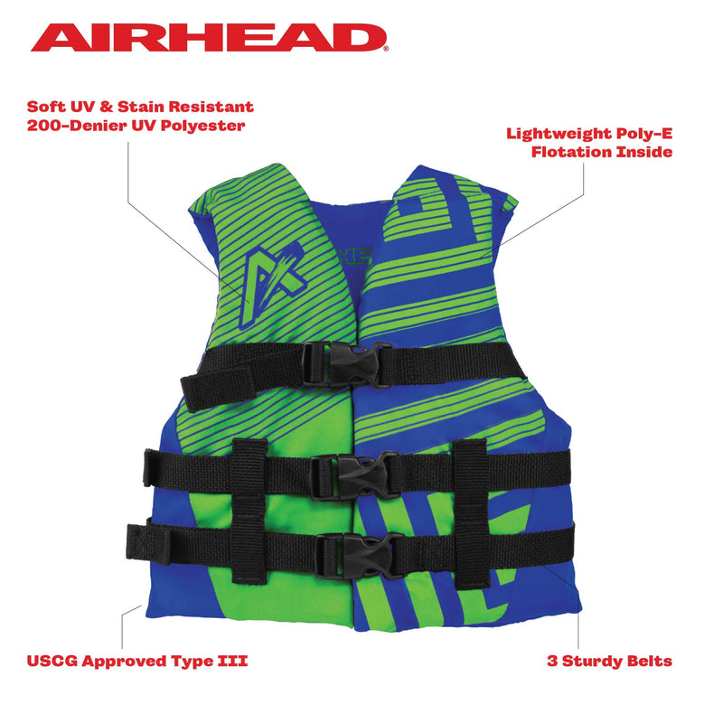 Youth Airhead Trend Life Jacket, Coast Guard Approved, Blue/Green