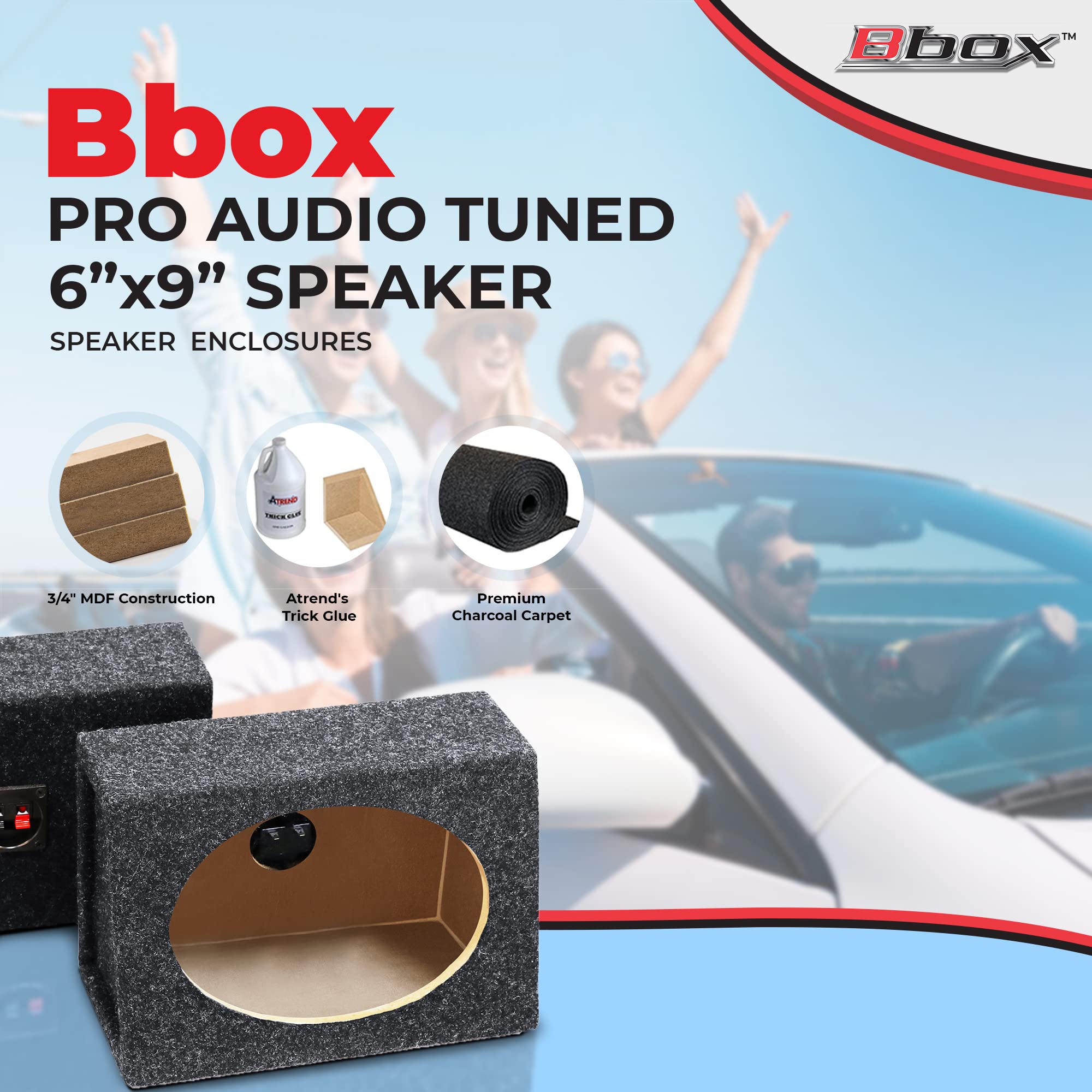 Bbox Pro Audio Car Speaker Boxes & Enclosures Tuned - 6x9 Speaker Box for Great Sound Quality for Home & Vehicle - Push and Insert Speaker Terminals - Set of 2 6x9 Speaker Boxes - Charcoal