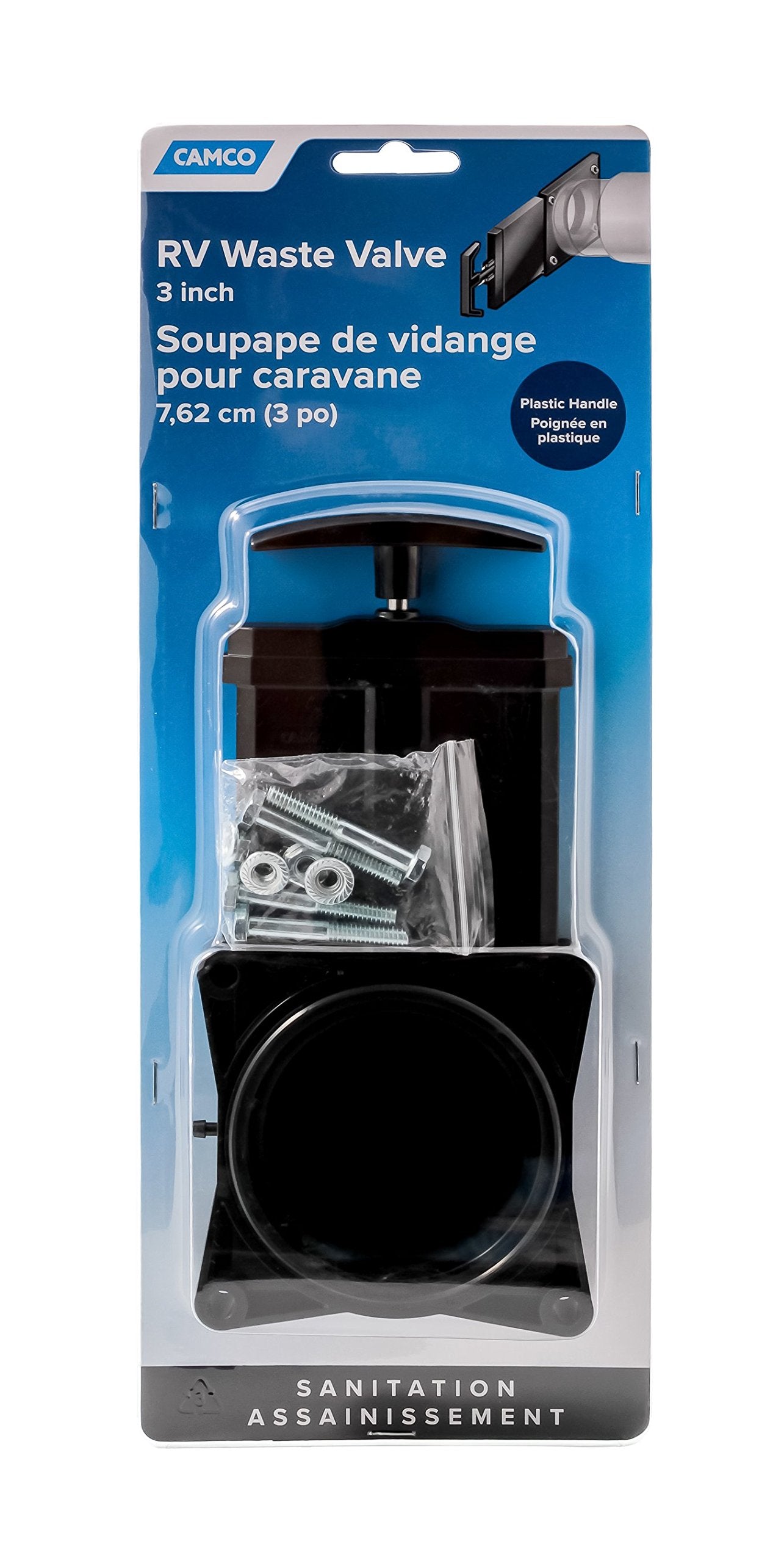 Camco Replacement RV Waste Valve with Handle - Features Durable Plastic Handle & 3-Inch Diameter Valve Opening (39513)