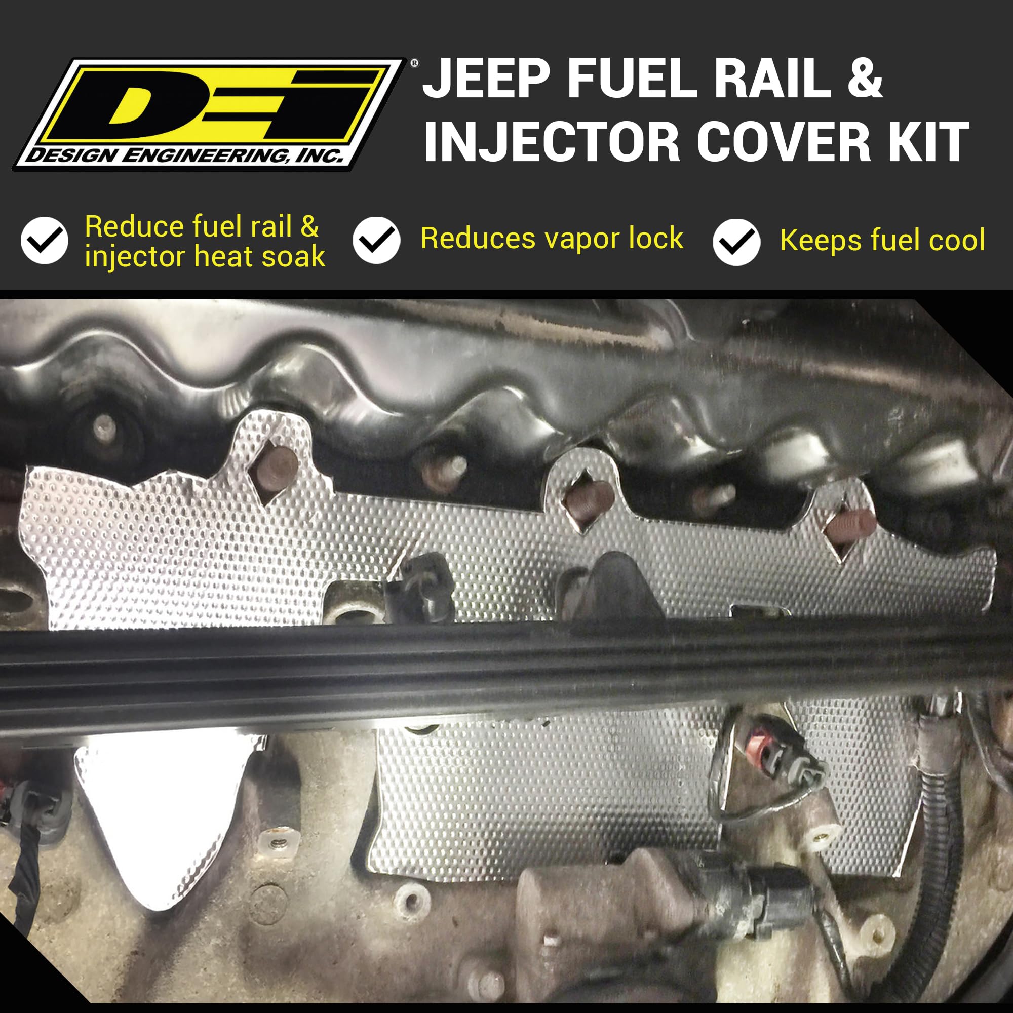 Fuel Rail & Injector Cover Kit DESIGN ENGINEERING for Jeep (1997-2004, 4.0L Engine) - Our Accessories Reduce Vapor Lock & Keep Fuel Injectors & Rails Cooler