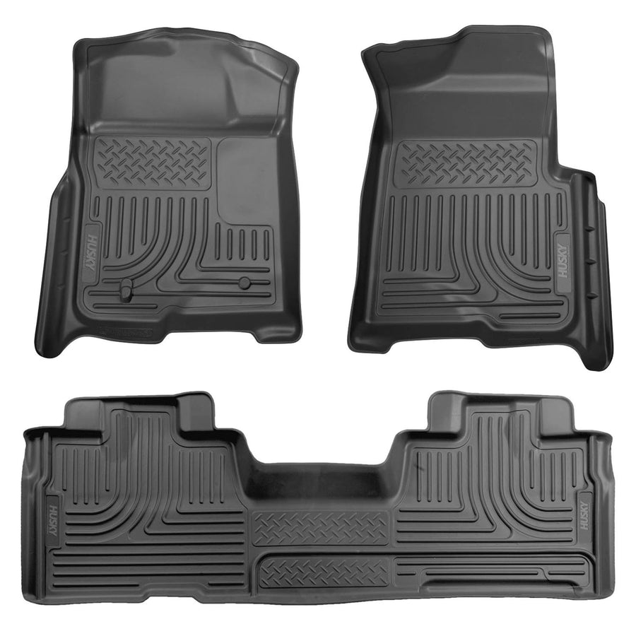 Weatherbeater Husky Liners Floor Mats | Fits 2009-2014 Ford F-150 SUPERCAB ONLY w/Out Manual Shifter (Footwell Coverage) | Front & 2nd Row, 3-pc Black - 98341