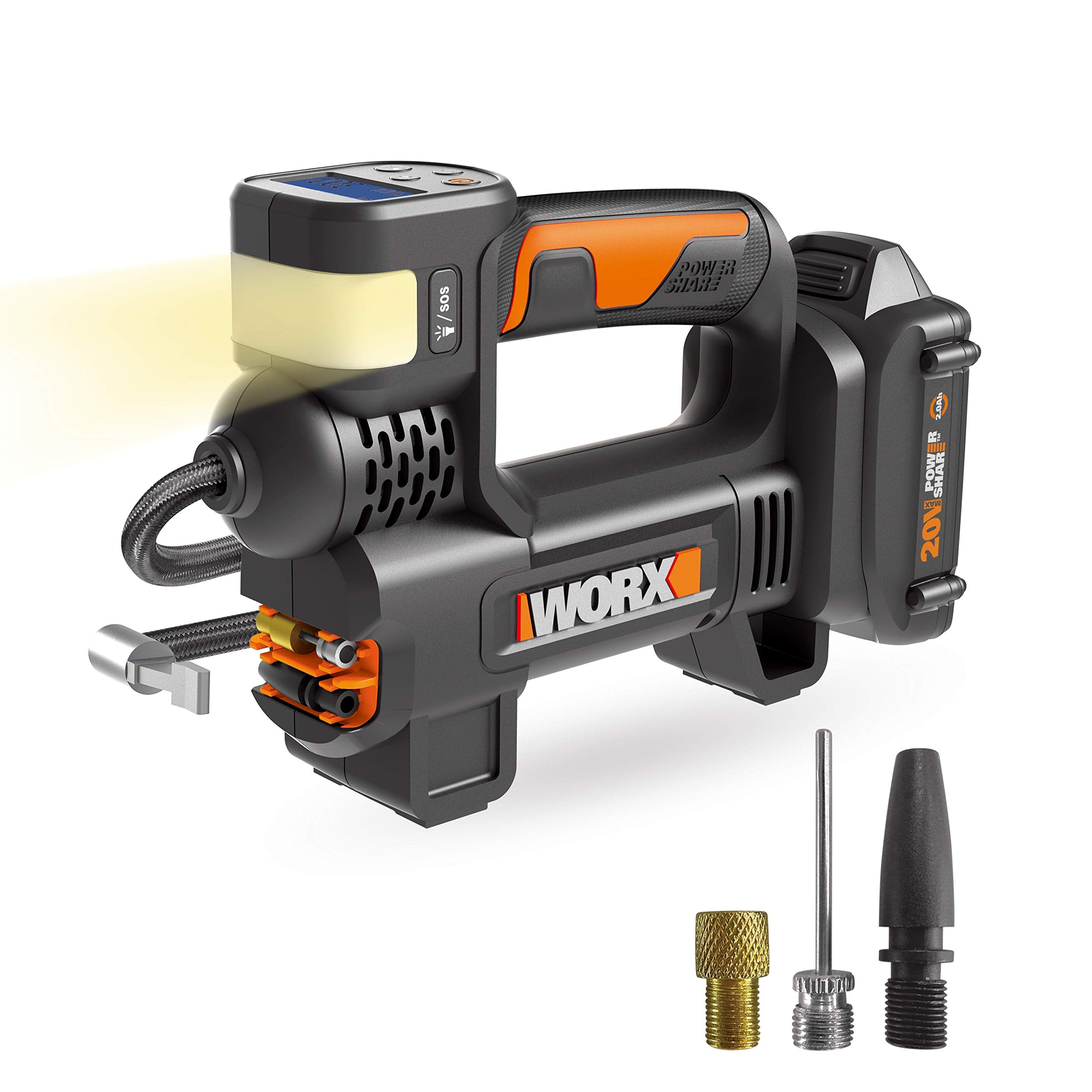 Worx 20V WX092L 2.0Ah 2 in 1 Cordless Inflator Battery and Charger Included, max. 10 Bar, Digital pressure display