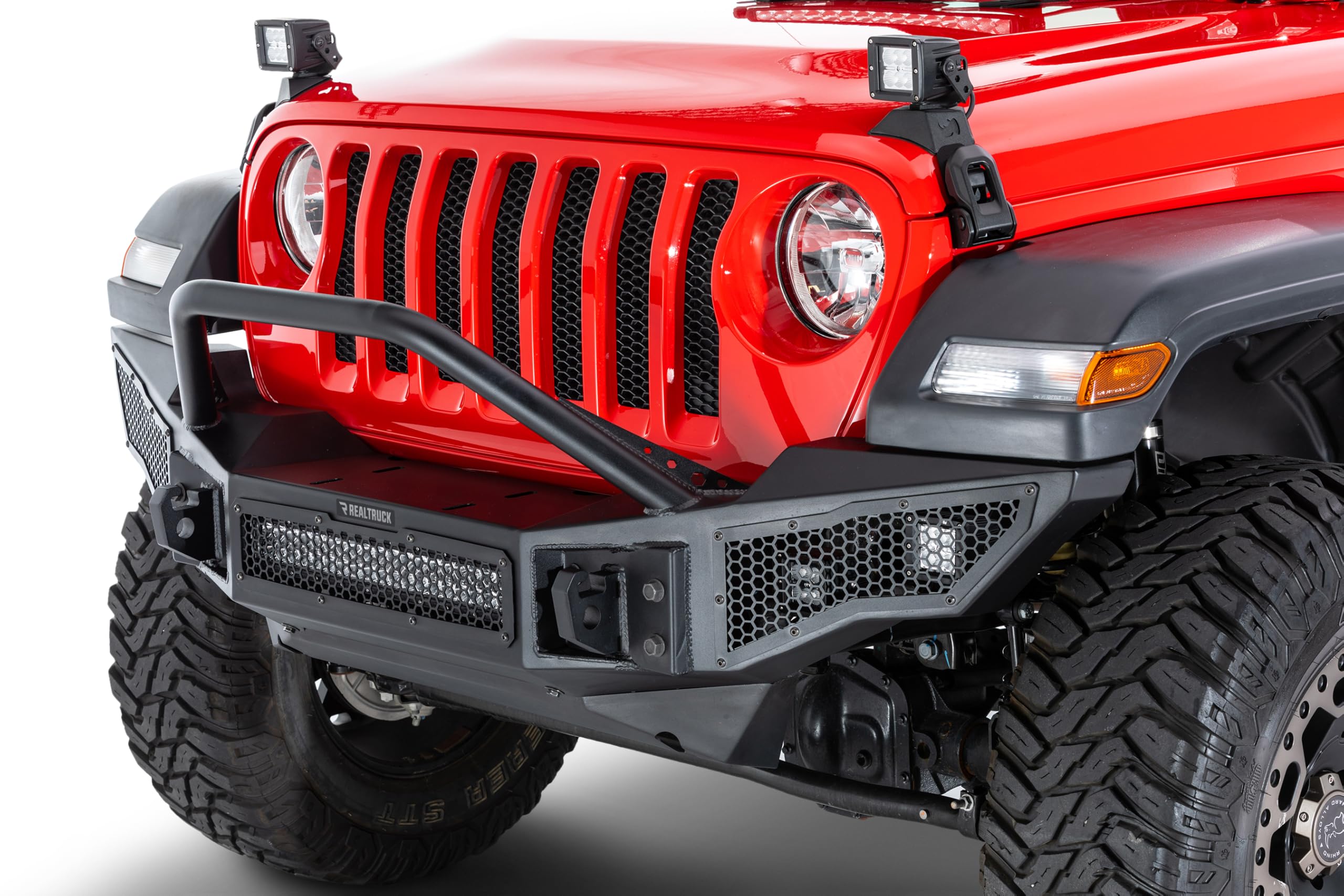 Rockline Go Rhino Full Width Front Bumper w/ Overrider | Galvanized Steel, Textured Black | 331201T | Fits 2007 - 2024 Jeep Wrangler JL, JLU, JK, JKU, Gladiator JT, 2-Door or 4-Door