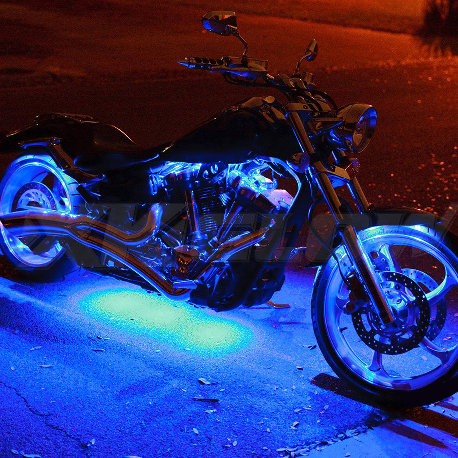 2nd Gen XKGLOW Premium Blue 10 PODS + 4 Strips Motorcycle Engine & Ground Underglow Neon Accent Light Kit with 3 Mode 4-Key Remote