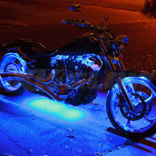 2nd Gen XKGLOW Premium Blue 10 PODS + 4 Strips Motorcycle Engine & Ground Underglow Neon Accent Light Kit with 3 Mode 4-Key Remote