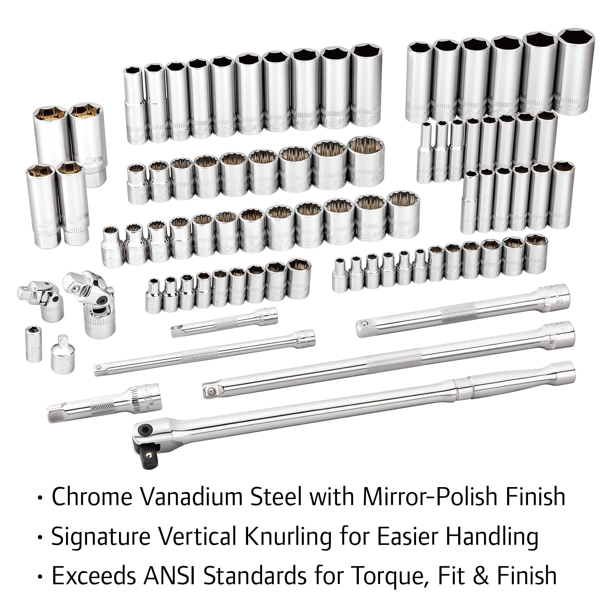 Ingersoll Rand 101 Piece Master Mechanics SAE/Metric Tool Set, Includes 1/4" & 3/8" Drive, 76 Sockets, 72-Tooth Seal-Head Ratchets, Tools & Accessories – 752020