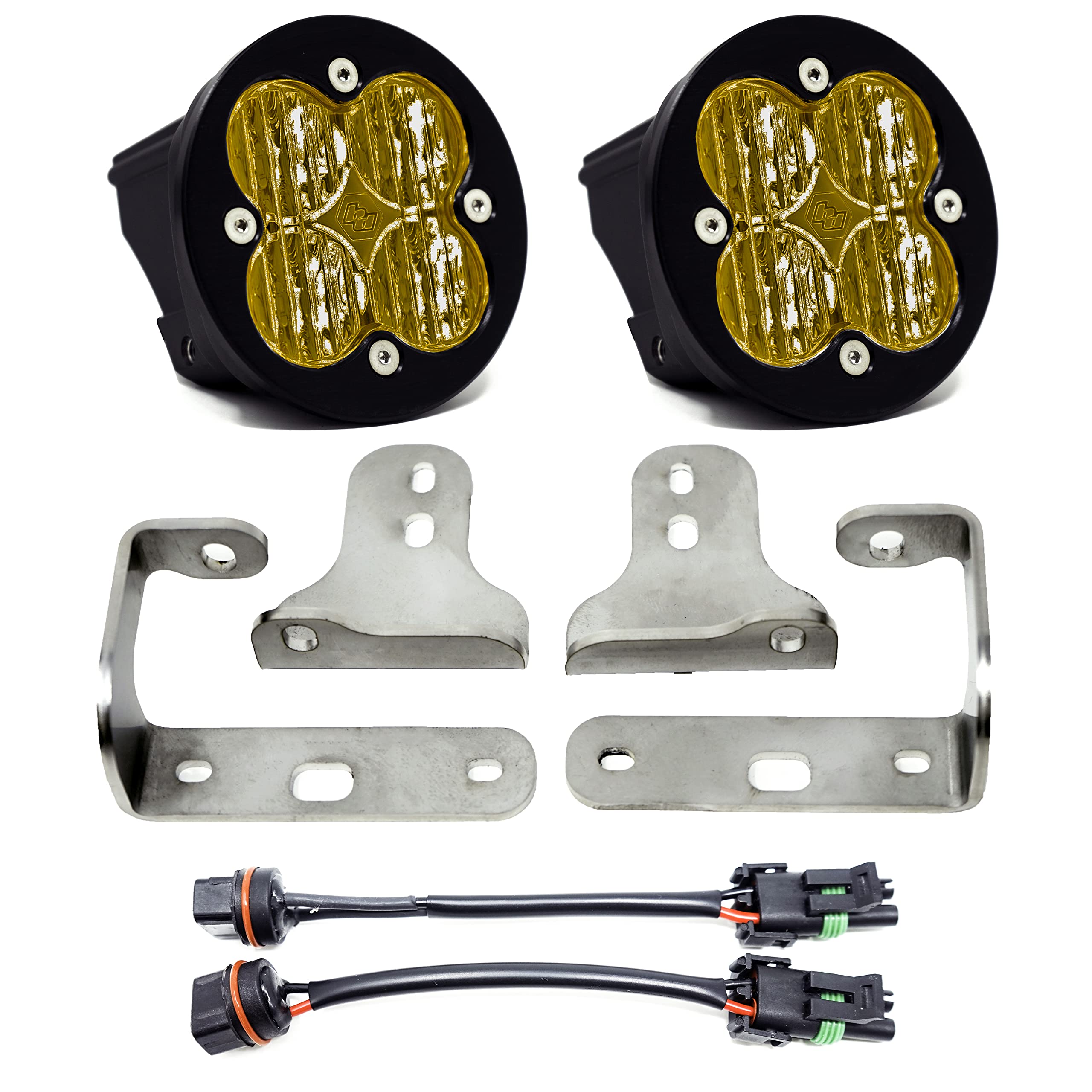 Baja Designs Fog Pocket LED Light Kit Squadron-R fits Jeep Gladiator 2020-22 Gladiator, Wrangler JL 2018-22 OEM Sport Bumper (Wide Cornering; Amber)
