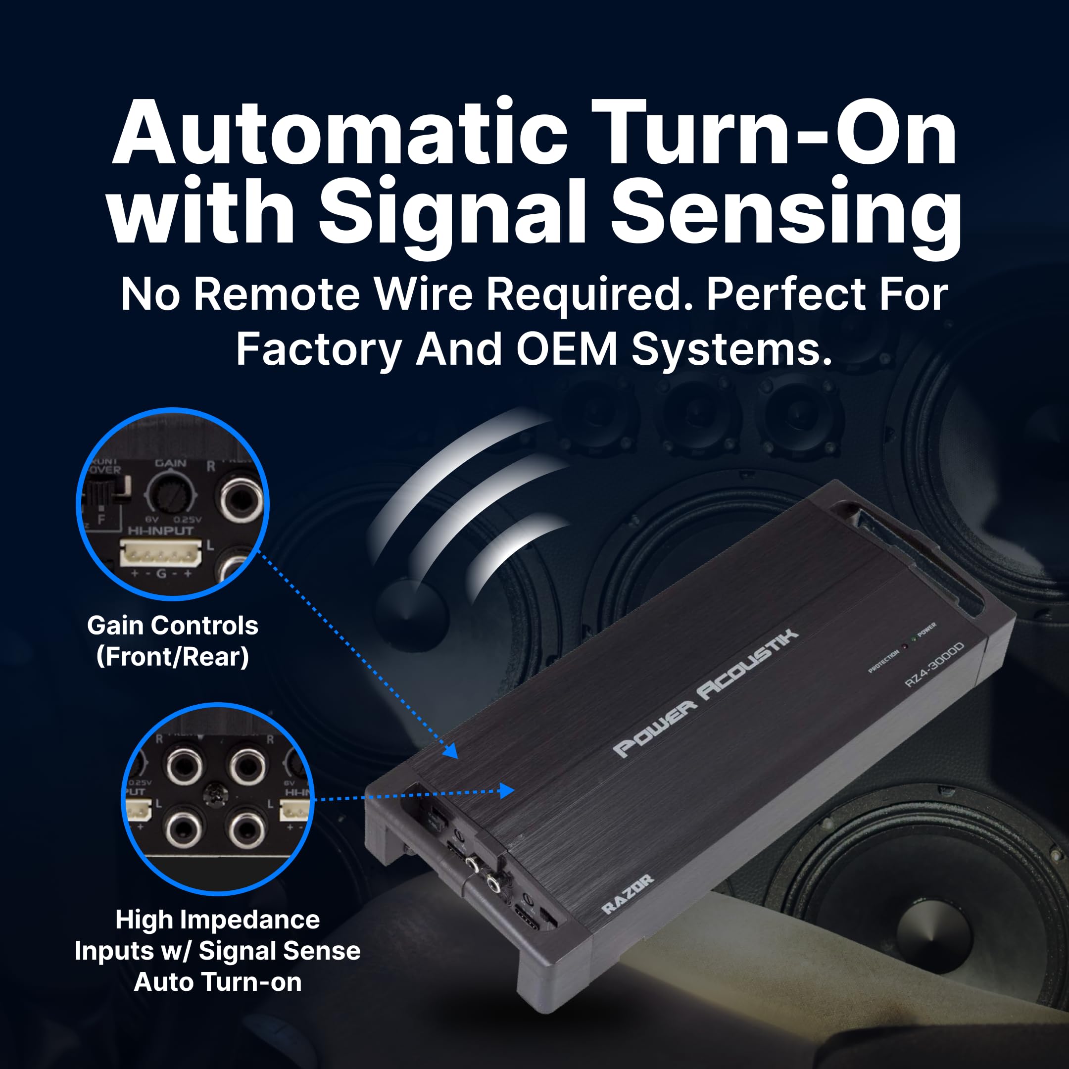 Razor Series Power Acoustik RZ4 3000D Class D Full-Range & Monoblock Amp 4 Channels, 3,000 Watts Max