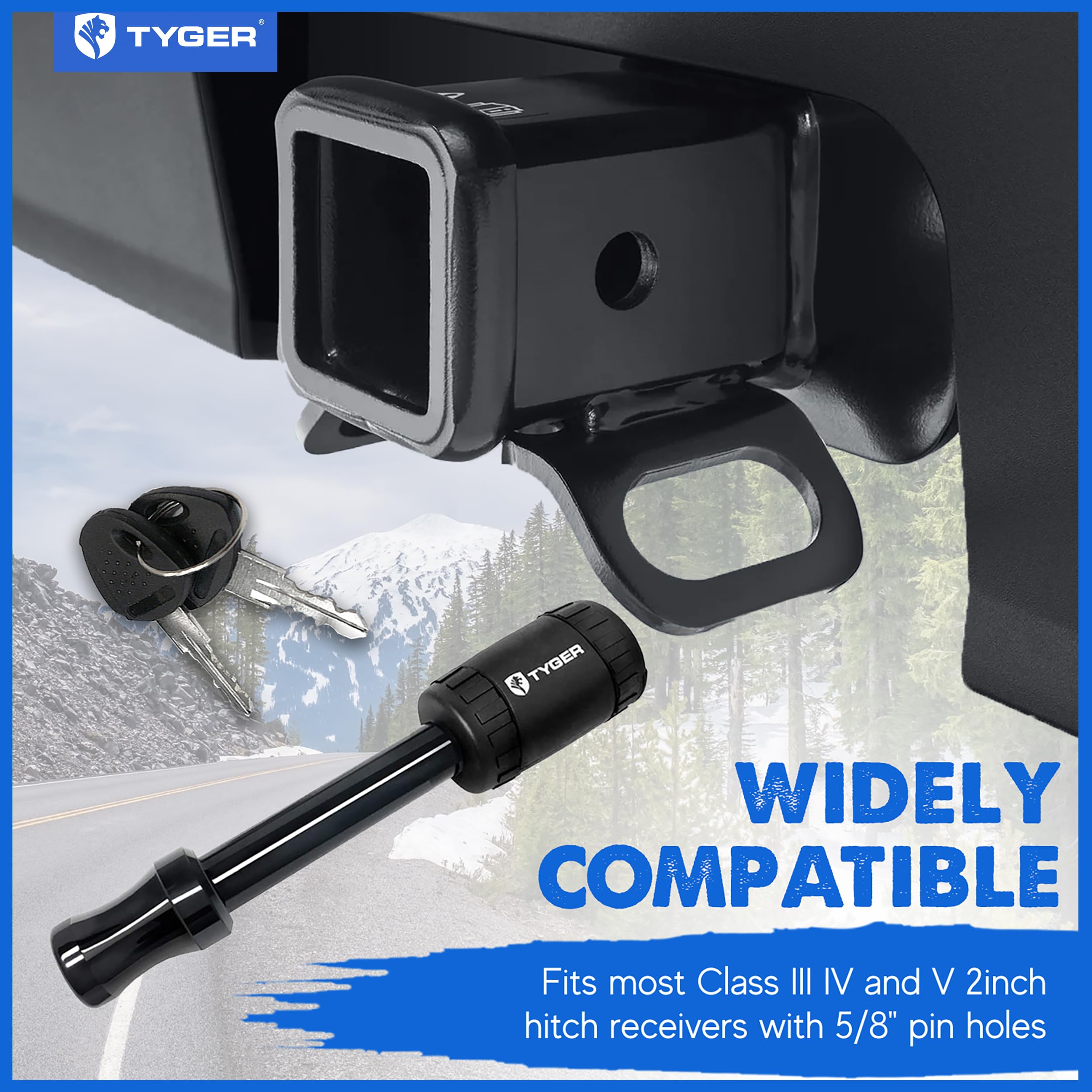 Tyger Auto Trailer Hitch Lock Pin Solid with Locking Key - for 5/8 inch Pin Holes on 2 inch Receivers | Two-Pack Combo | Class III IV V | 19,000 lb Load Rating | TG-HL3U022B | Weatherproof Anti-Theft
