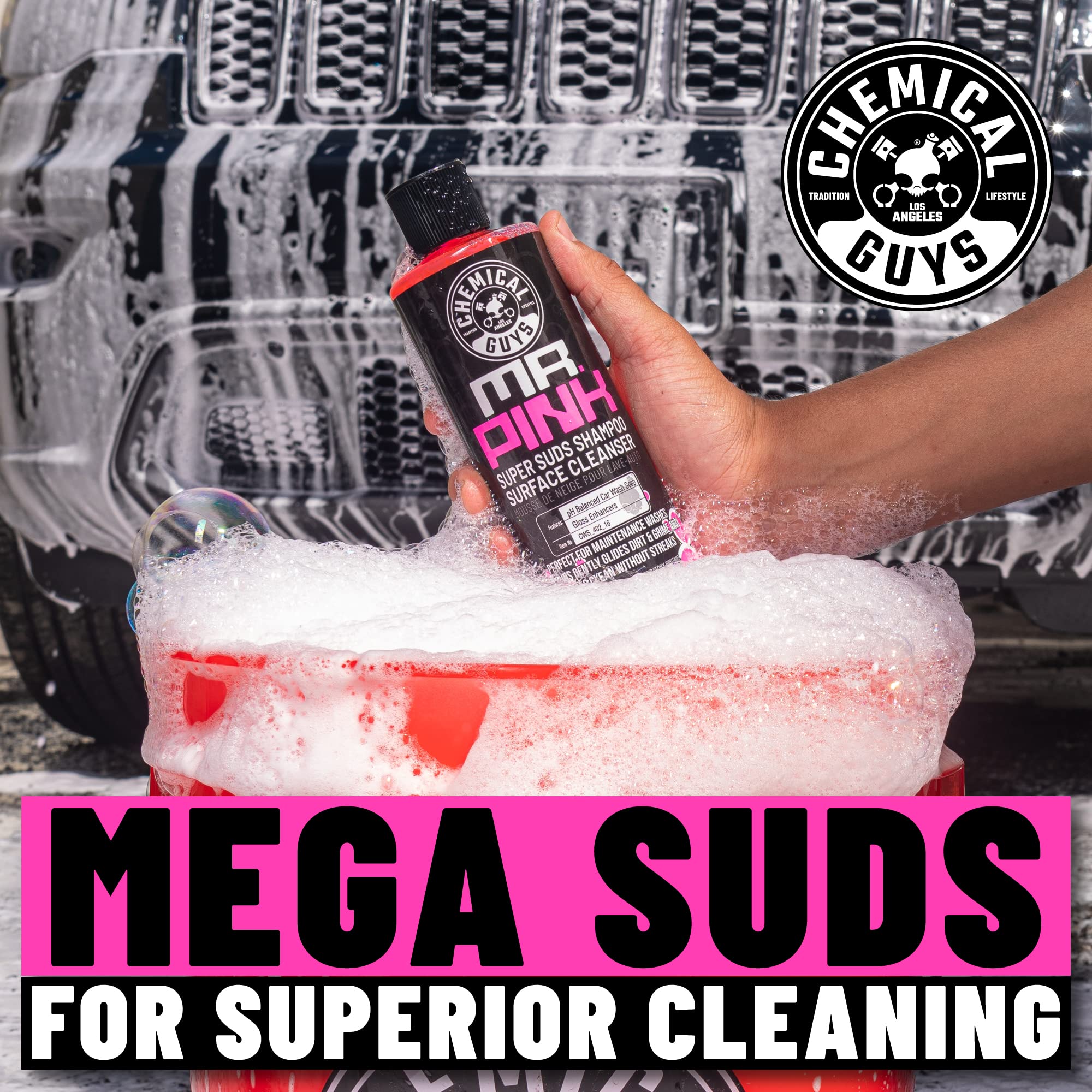 Chemical Guys Car Wash Soap Mr. Pink - 64 oz Super Suds Foaming Soap for Cannon, Blaster, or Bucket Washing - pH Balanced, Safe on Wax, Sealant, Ceramic, and Clear Coat Finishes