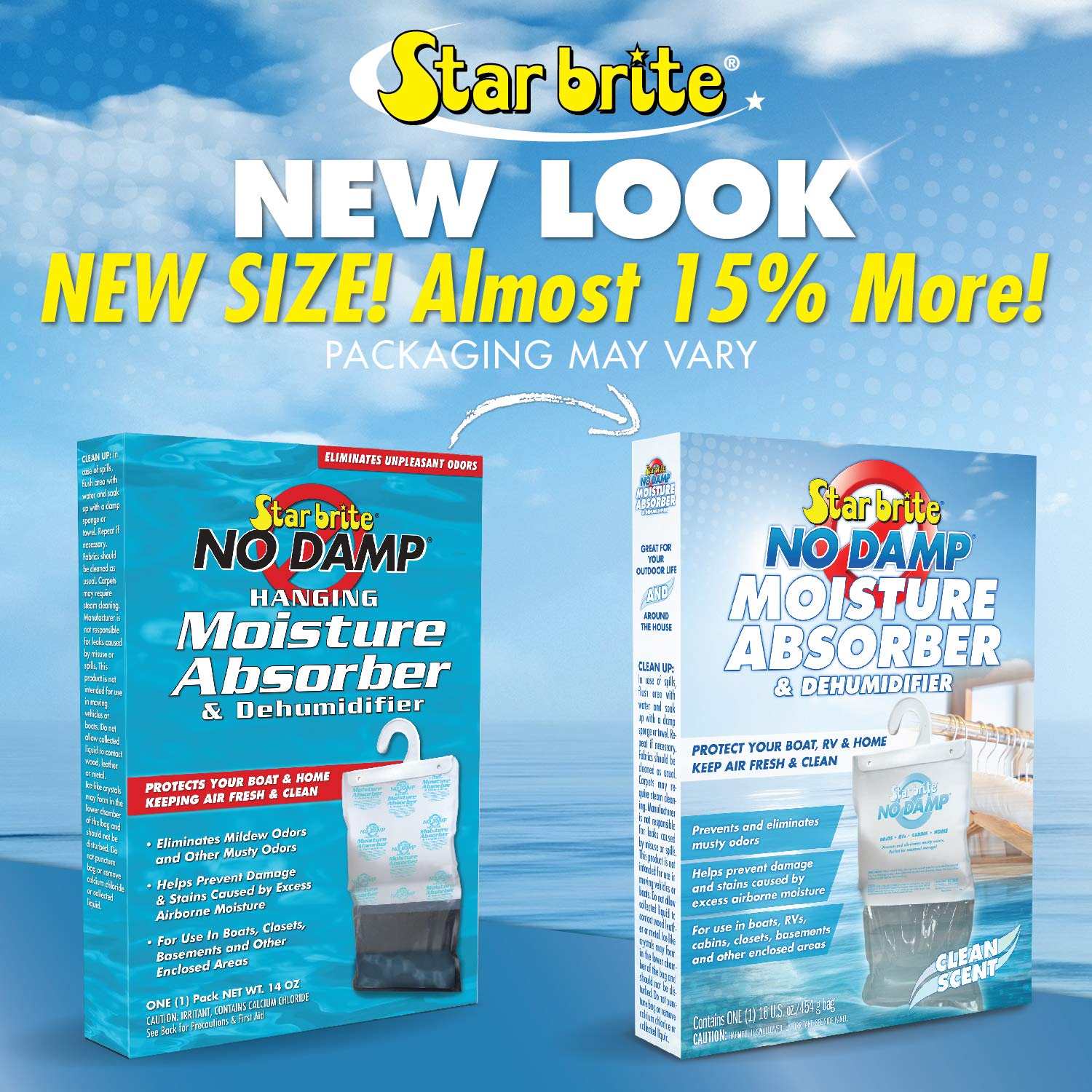 No Damp STAR BRITE Moisture Absorber & Dehumidifier Hanging Bag - Simple, Portable, Humidity Control for Boats, RVs, Seasonal Homes & More - Prevent Odor & Moisture Damage - 16 OZ (085470)