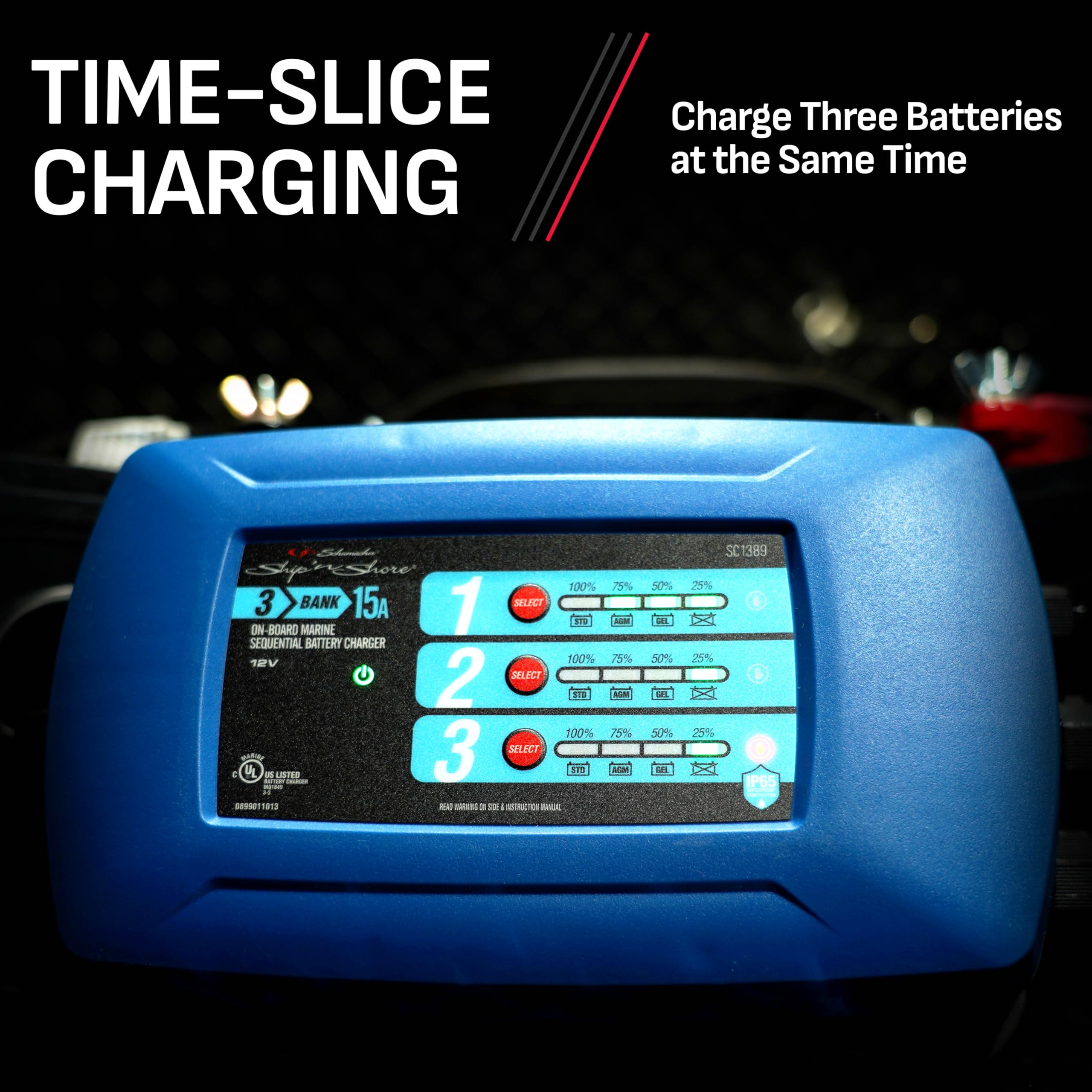 Fully Automatic Schumacher-SC1389 Direct-Mount 3-Battery Charger and Maintainer - 15 Amp, 12V - for Marine Batteries
