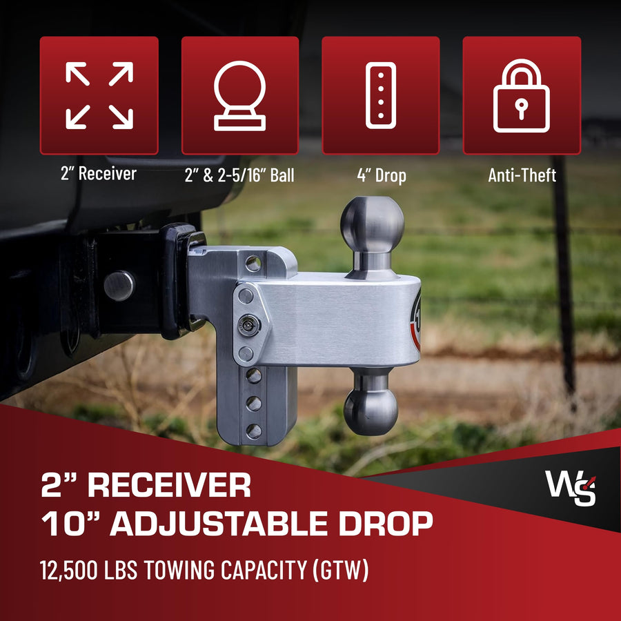 180-Degree Weigh Safe Trailer Hitch - Adjustable Trailer Hitch for Towing - Compatible with 2" Receivers - 4" Drop, Stainless Steel Tow Balls, 12,500 GTW, 2-Piece Lock Set
