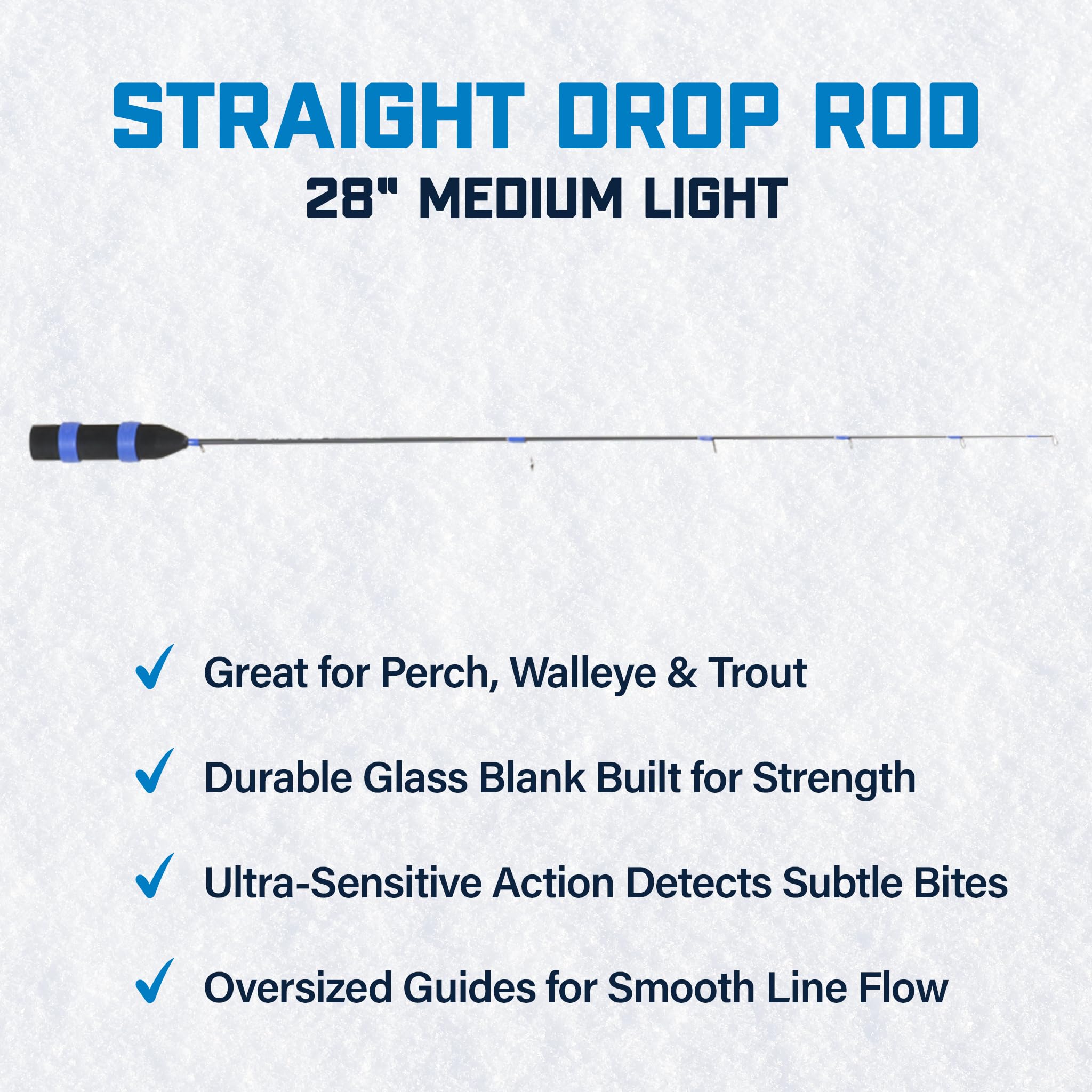 Clam 28” Straight Drop Ice Fishing Rod – Medium-Light Action, Ultra-Sensitive Glass Blank & Ice-Ready Oversized Guides