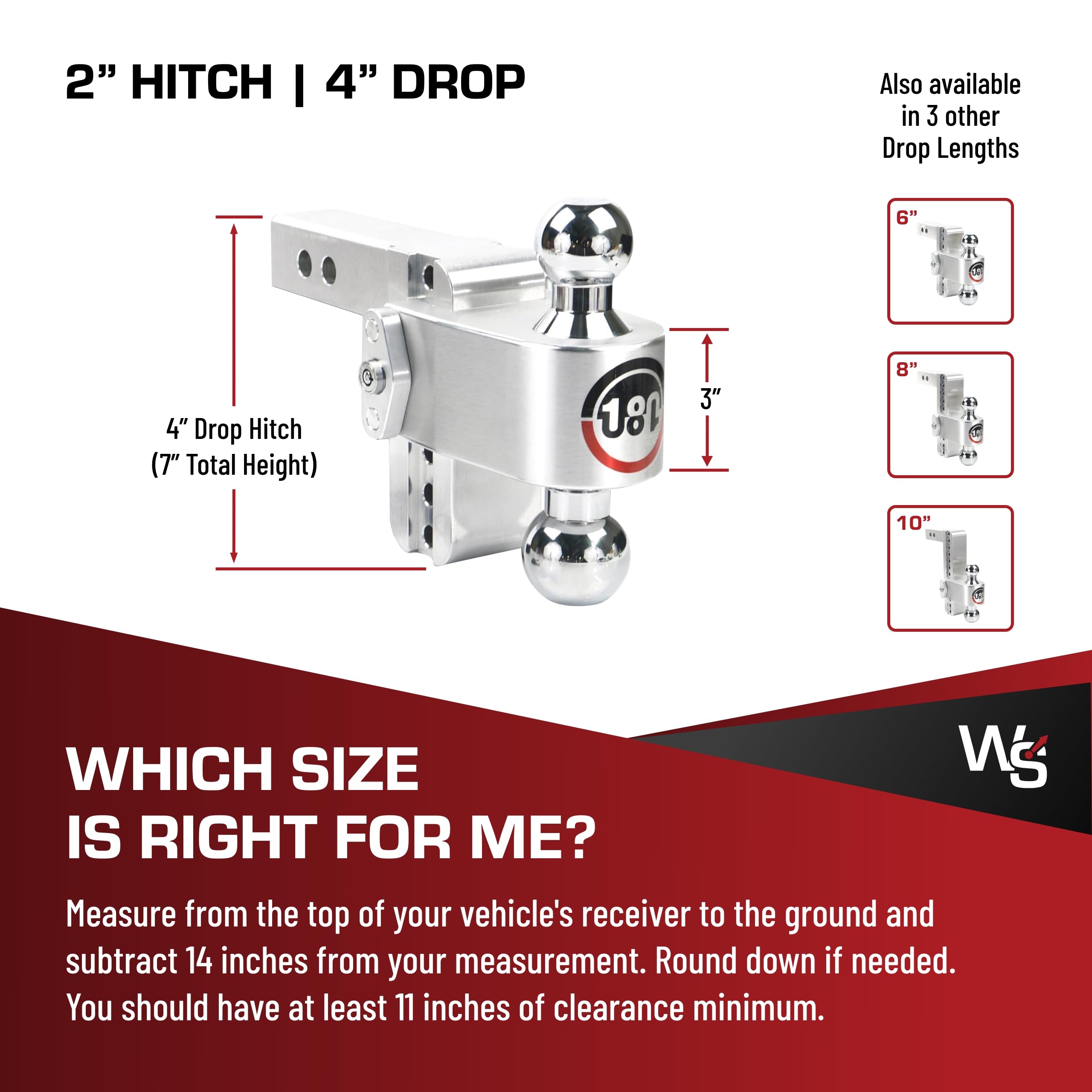 Weigh Safe Adjustable Hitch Ball Mount Trailer - 4" Adjustable Drop Hitch for 2" Receiver - Premium Heavy Duty Aluminum Trailer Tow Hitch w/Chrome Plated Tow Balls (2" & 2 5/16") - 12,500 lbs GTW