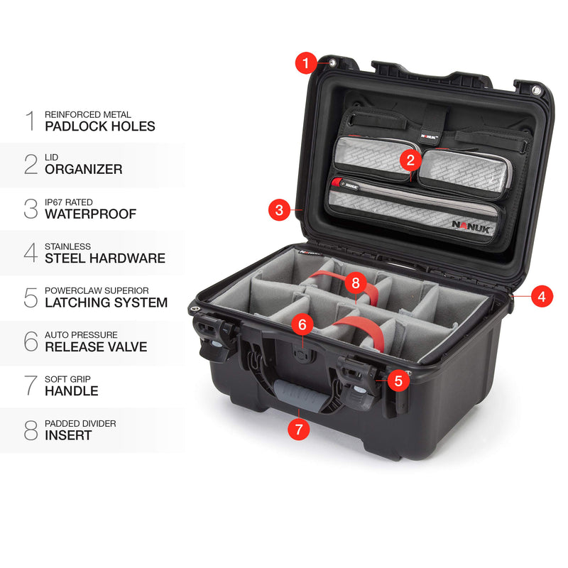Waterproof Nanuk 918 Hard Case with Lid Organizer and Padded Divider - Black
