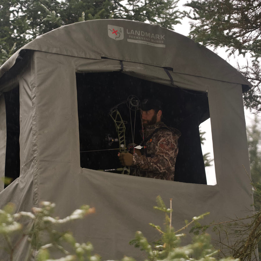 Landmark 600 Rivers Edge LM603 Permanent Blind, 7' Height, 6' x 6' Interior Space, Adjustable Shooting Windows, Hinged Door, Constructed from Marine-Grade Reinforced Synthetic Tarpaulin