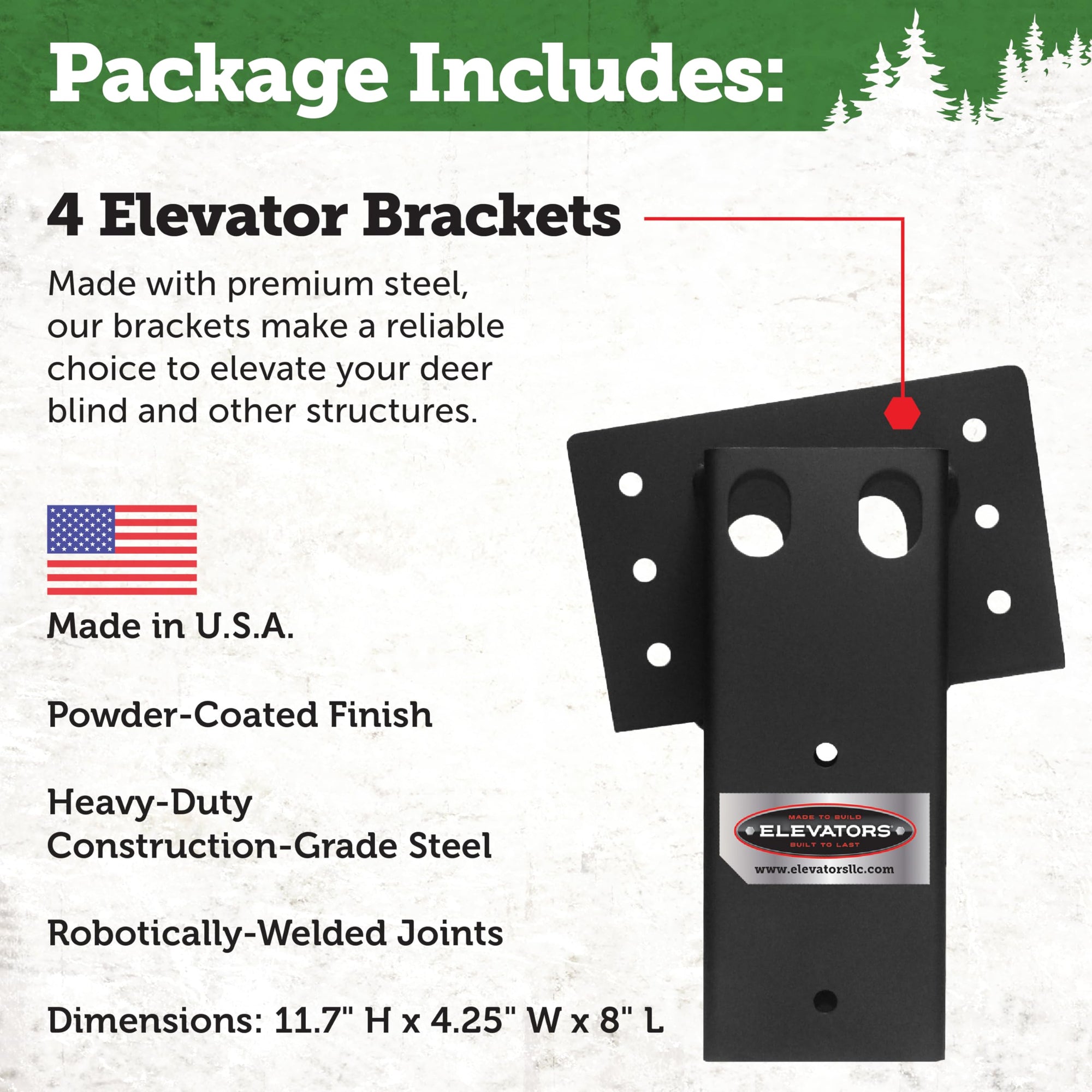 4x4 Elevator Brackets, Elevators Double Angled Construction-Grade Steel, Ideal for Hunting Stands, Tree Houses, Decks, and More, 4-Pack