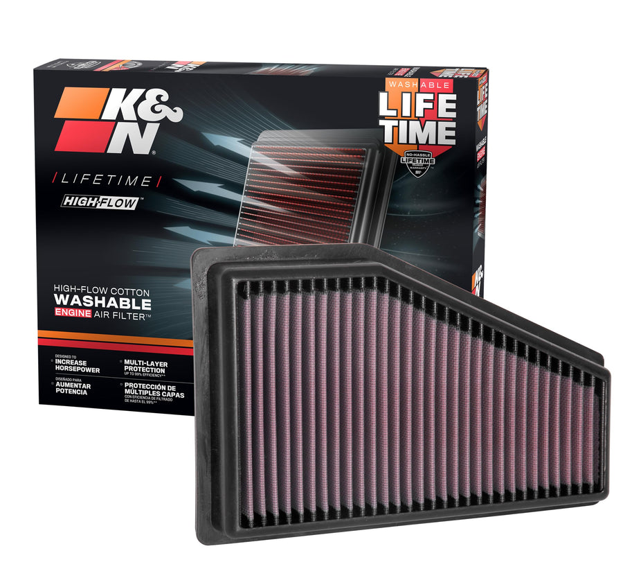 High-Flow K&N Original Lifetime Engine Air Filter: Increase Power: Premium, Washable: Compatible with 2.4L/3.2L 2019-2023 JEEP: Cherokee, 33-5089